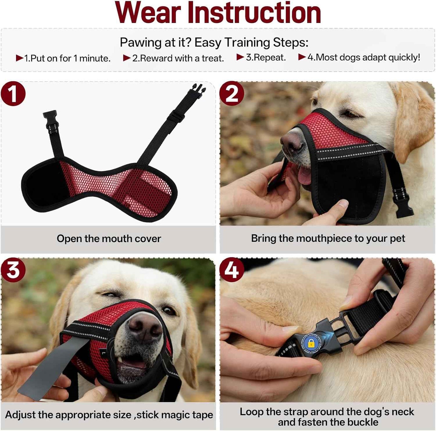 Pezluxe 2-Pack Dog Muzzle, Soft Air Mesh Muzzle Anti Biting Barking Chewing, Secure & Breathable Drinkable Pets Muzzles with Adjustable Strap, for Small Medium Large Dogs (Red-S)