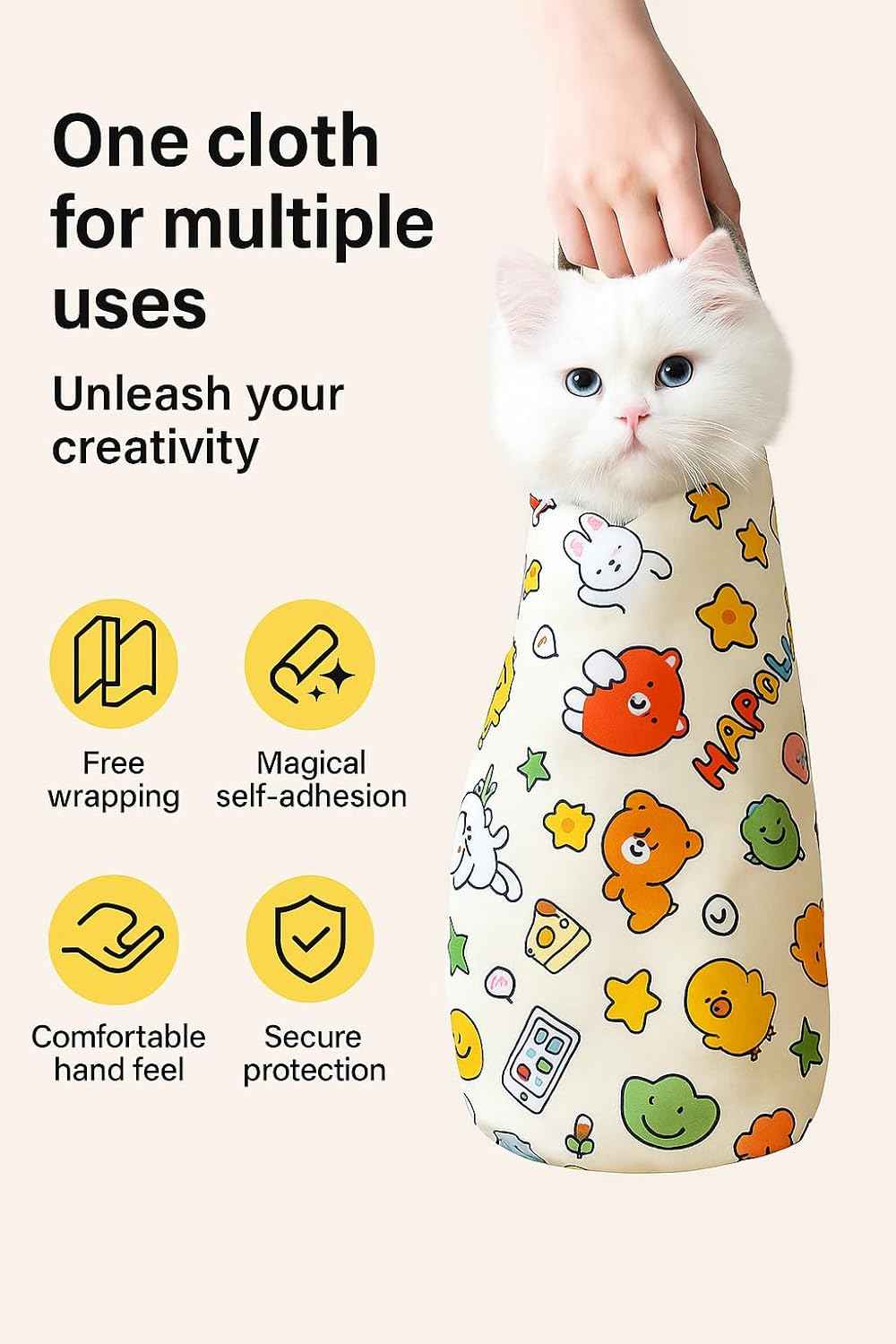 Cat Wrap for Nail Trimming, Magic Grooming Blanket Anti-Scratch Restraint Bag for Cats, Self-Adhesive, Breathable Fabric, Anti-Escape Swaddle for Vet Visits (X-Large)