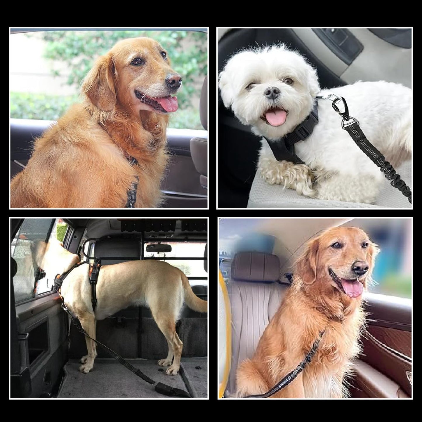 Dog seat Belt for car,2Pack 3-in-1 car Harness for Dogs Safety seat Belt Bungee,Dogs Seats Belt stether with Buckle&Hook Latch,Adjustable Reflective Dog seat Belts with 360° Lockable Buckle(Black)