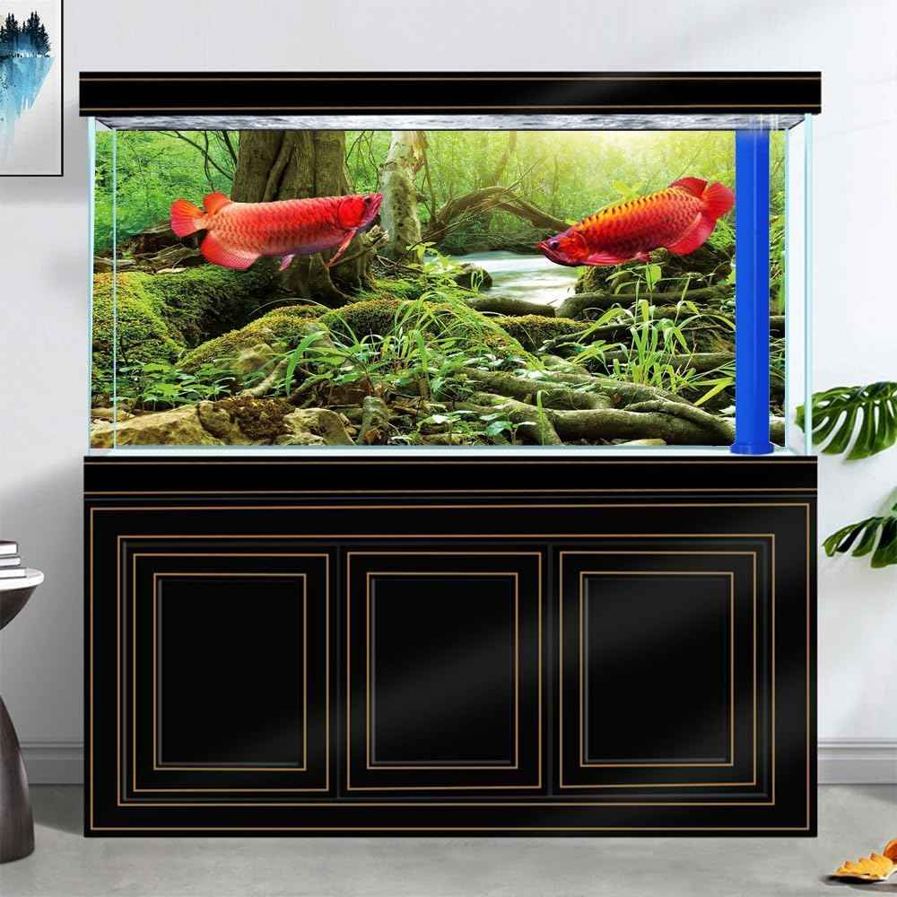 36X18IN Natural Green Forest Tree Background Reptile Habitat Terrarium Background, Tropical Forest Decor Aquarium Background, with 10 EVA Double-Sided