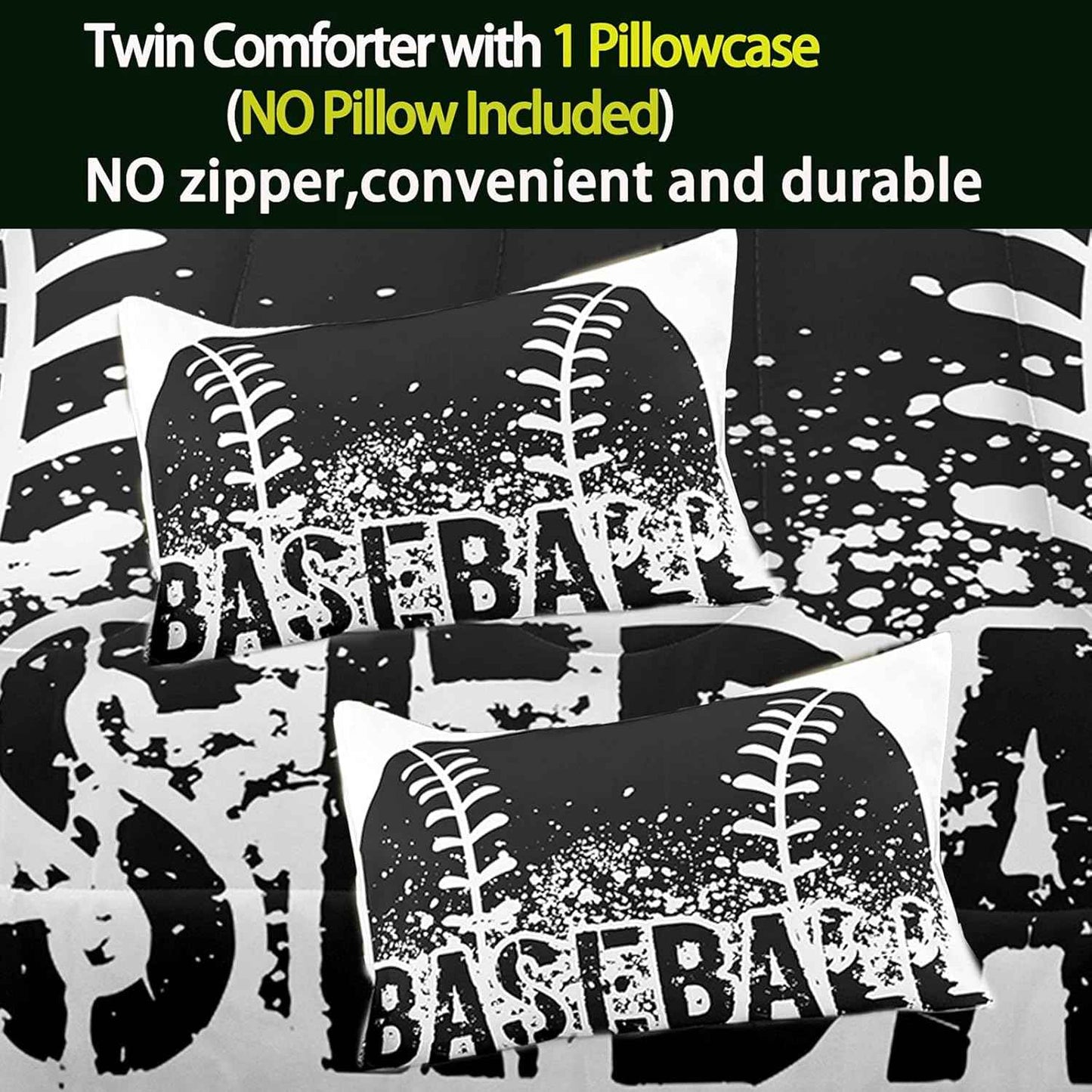 Bodhi Black and White Comforter Set,Sports Bedding Set for Kids,Boys Baseball Bedding Full Size,Kids Comforter Set with Pillowcases,Teen Boys Bedding Set Full Size