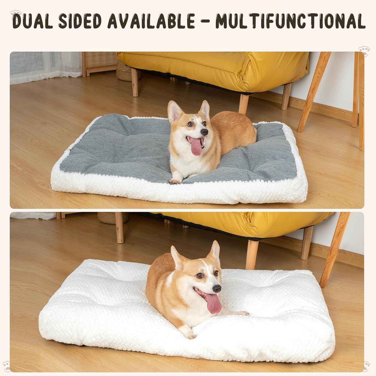 KROSER Deluxe Dog Crate Bed Mat, Soft Crate Pad, Machine Washable Pet Cage Mattress Reversible (Cool & Warm), Kennel Bed for Small to Jumbo Dogs, White