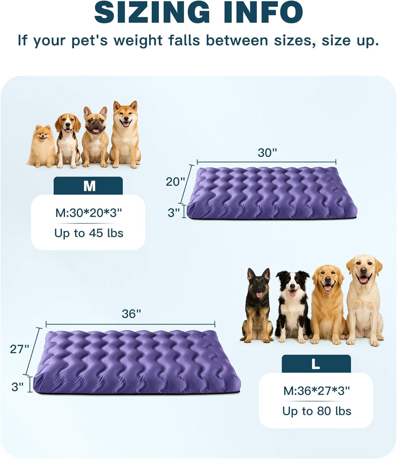 Washable Dog Bed, Cooling Dog Crate Bed Mat with Memory Foam, Water-Resistant Outdoor Dog Bed for Large Medium Small Dogs