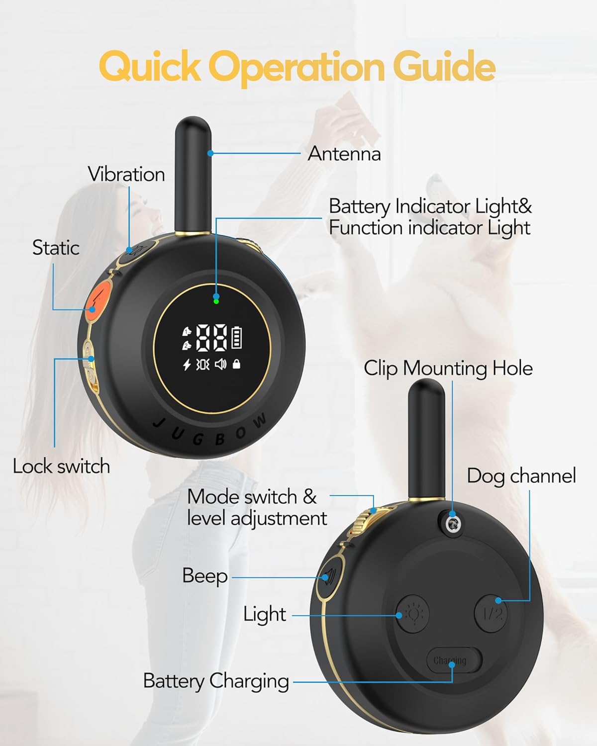 Dog Shock Collar - 3/4 Mile Dog Training Collar with Remote for Large Medium Small Dogs, Rechargeable IPX8 Waterproof E-Collar with 3 Training Modes, LED Light & Security Lock (Black)