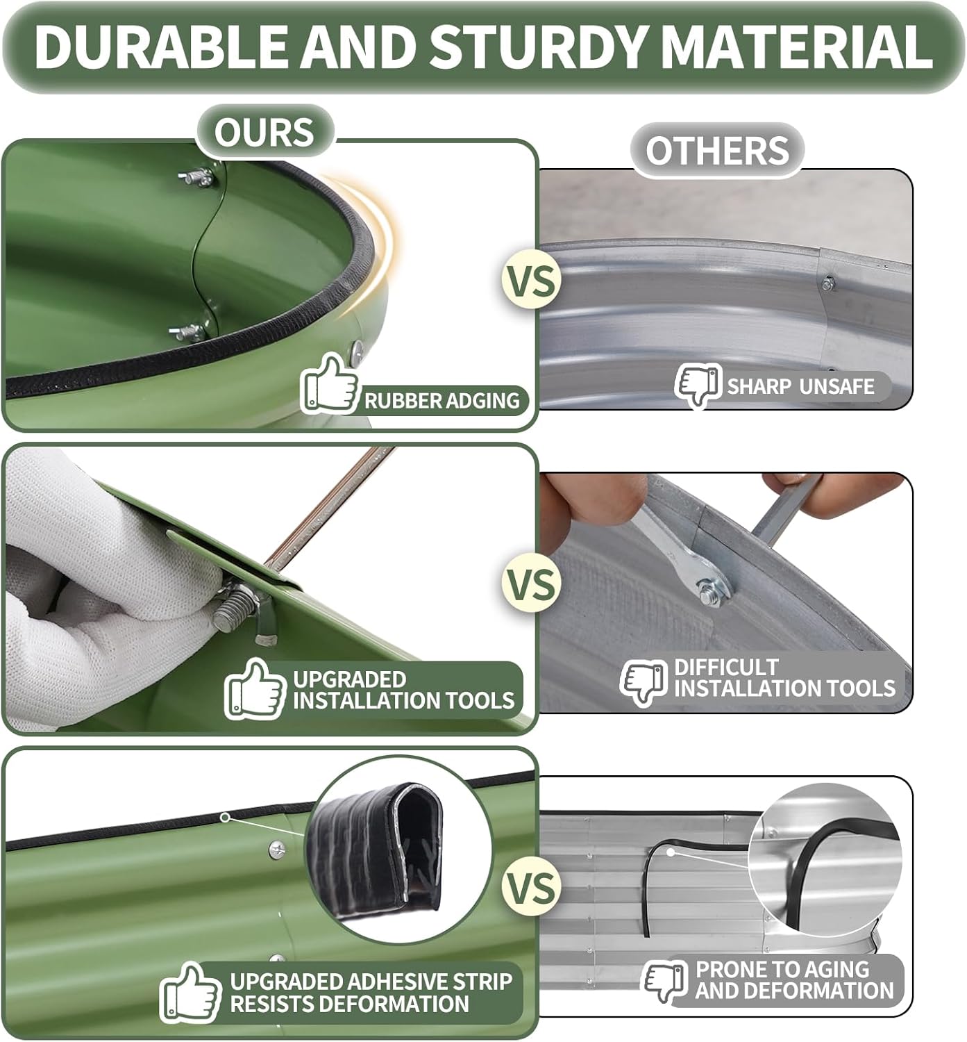 1MORE Galvanized Raised Garden Bed- Planter Garden Boxes Outdoor, Raised Beds for Gardening, 4x2x1.4ft Metal Garden Bed Kit for Vegetables Flower, Planter Raised Bed with Protective Tape & Tools.Green