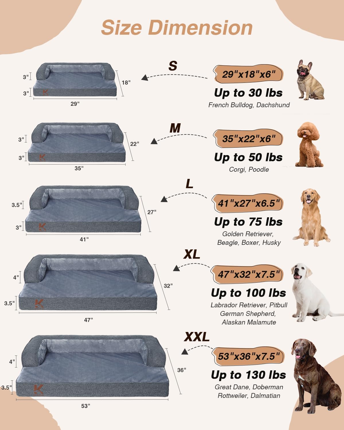 KSIIA Orthopedic Dog Bed for Small Dogs，Washable Pet Sofa with U-Shaped Bolster Removable Waterproof Cover Non-Slip Bottom and Egg-Crate Orthopedic Foam Pet Couch Bed, 29 x 18 Inch, Dark Gray