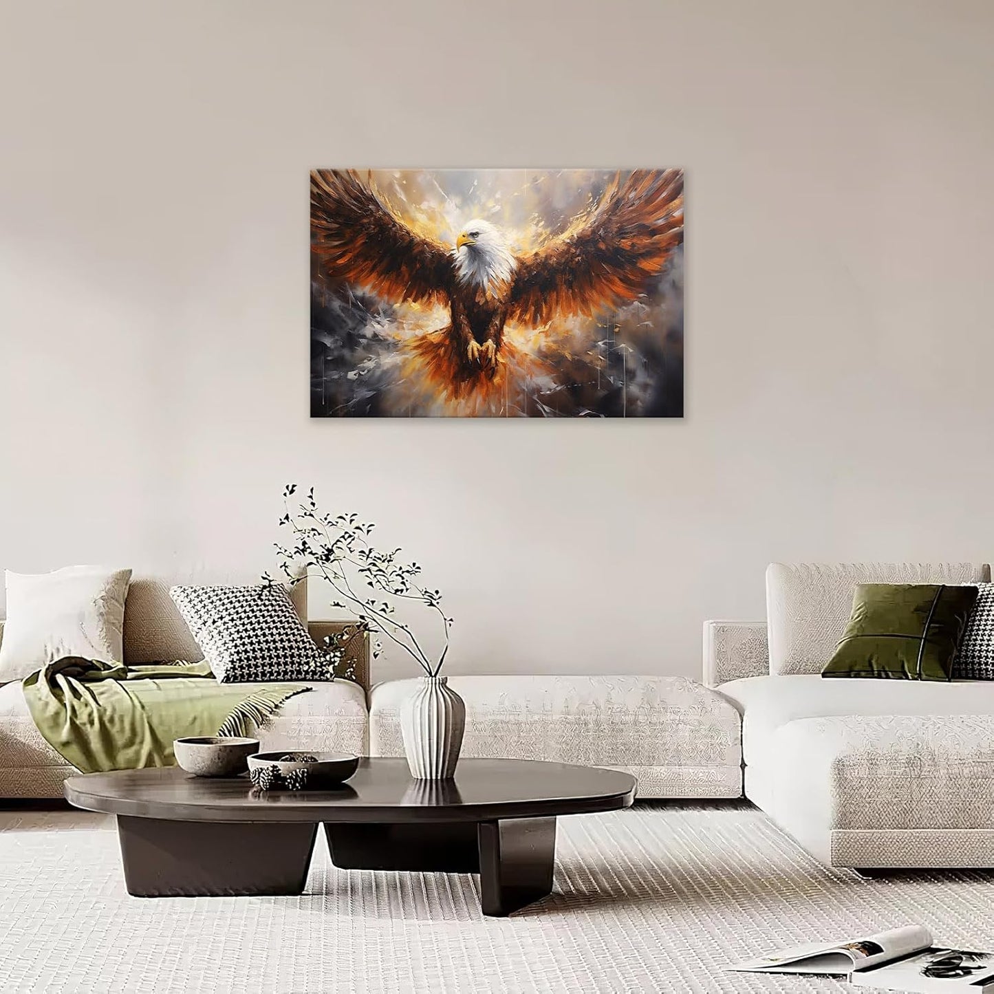 Bald Eagle Animal Large Canvas Flying Bird Wildlife Oversize Wall Art Living Room Big Wings Kitchen Pictures Framed Prints Aesthetics Wall Decor Painting Artwork for Bedroom Dining Office Home 24"x16"