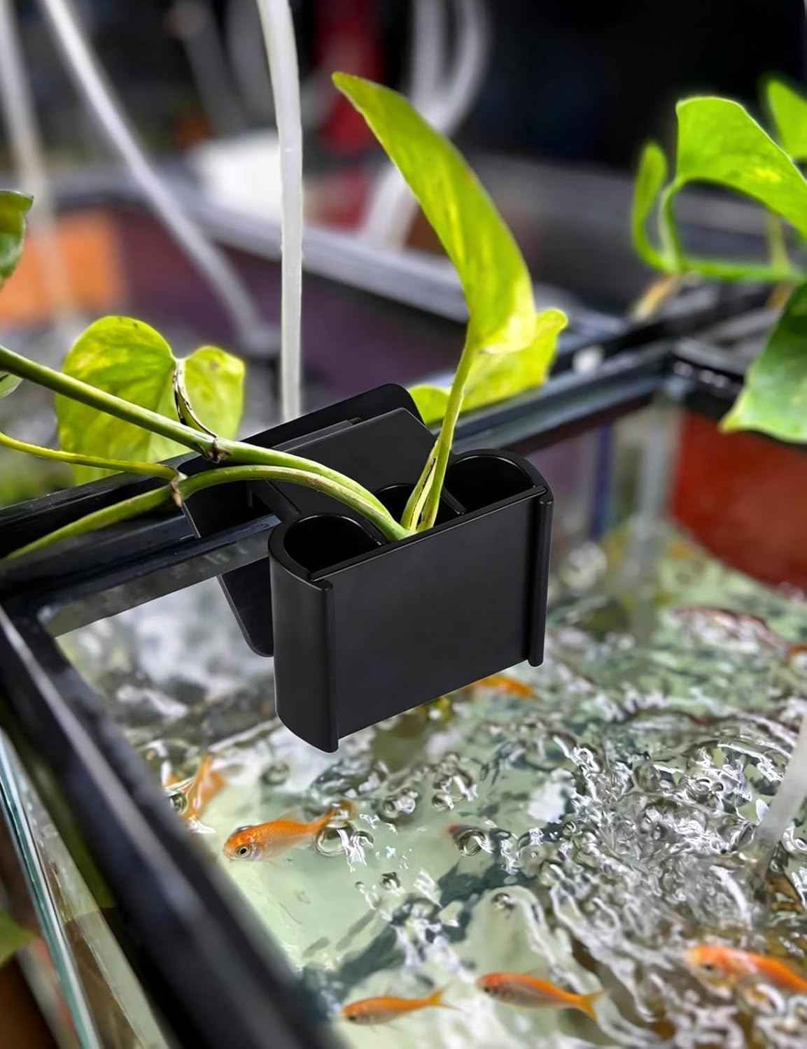 sogiv 3 Holes Aquatic Plant Cups, Hanging Aquarium Plant Holder, for Fish Tank Plants Potting, Aquascape Accessories Decorations, Black, 1 Pcs