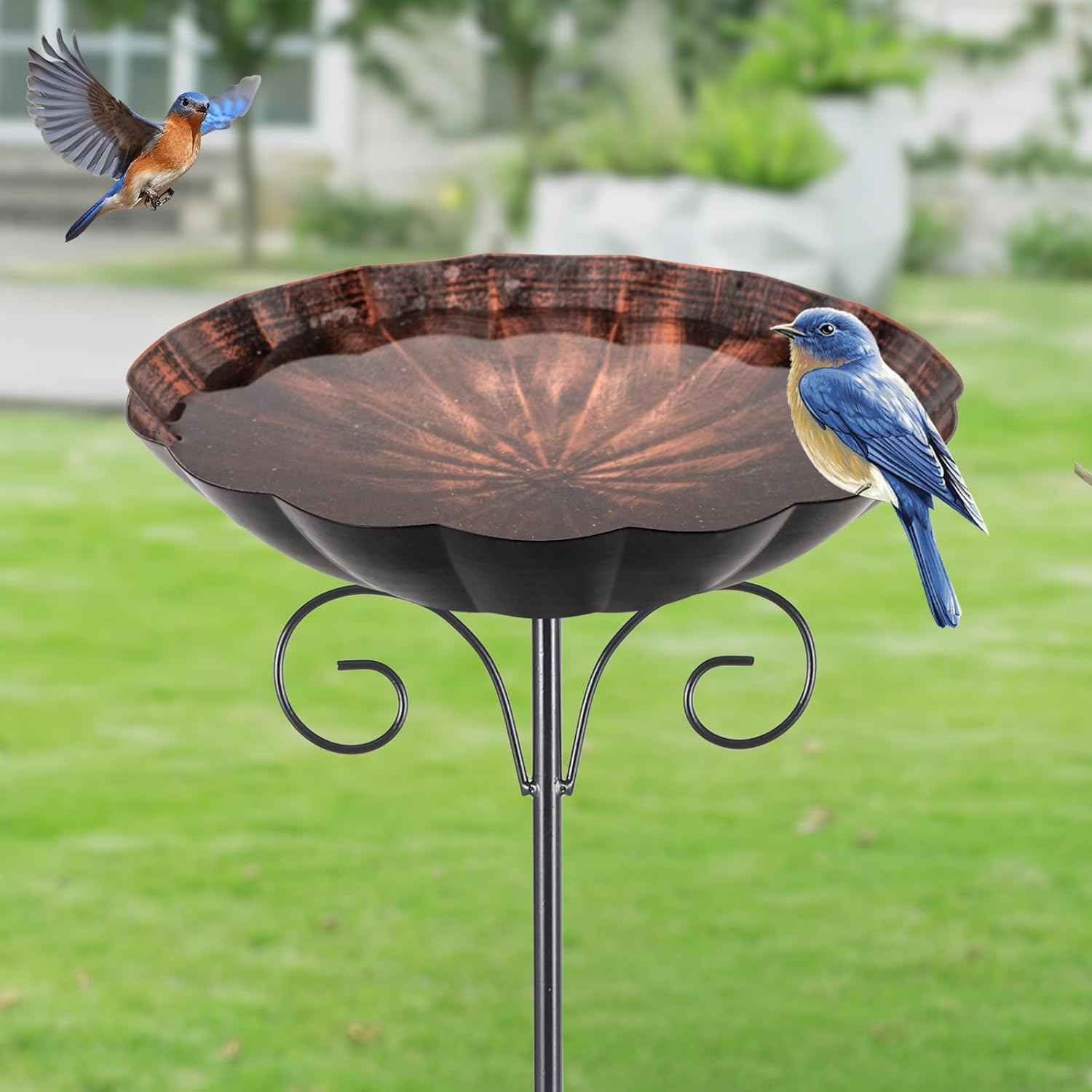 Metal Bird Baths for Outdoors, 39" H Birdbath with 10 Inch Bowl, Standing Bird Bath & Bird Feeder with Stake for Outside Garden Patio Yard Lawn Decor, Copper
