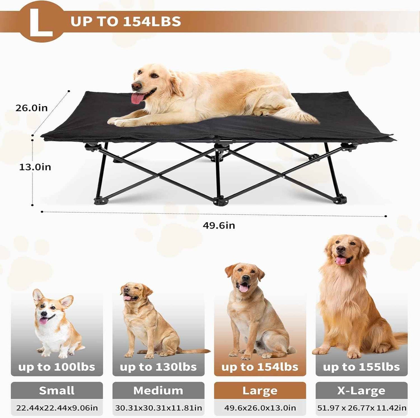 KingCamp Elevated Dog Bed for Large Dogs, Outdoor Raised Cooling Pet Cot Bed with Washable Breathable Mesh & No-Slip Feet Perfect for Camping, Backyard, Indoor Use (Large, Black)