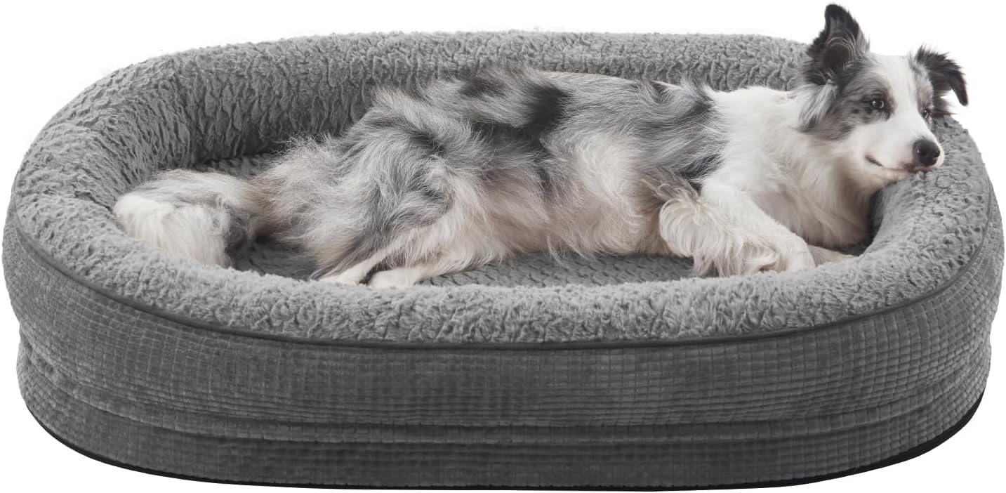 JOEJOY Orthopedic Dog Bed for Large Dogs, Egg-Crate Memory Foam Pet Bed with Bolster Sides, Waterproof Lining, Removable Washable Cover & Non-Slip Bottom, Grey