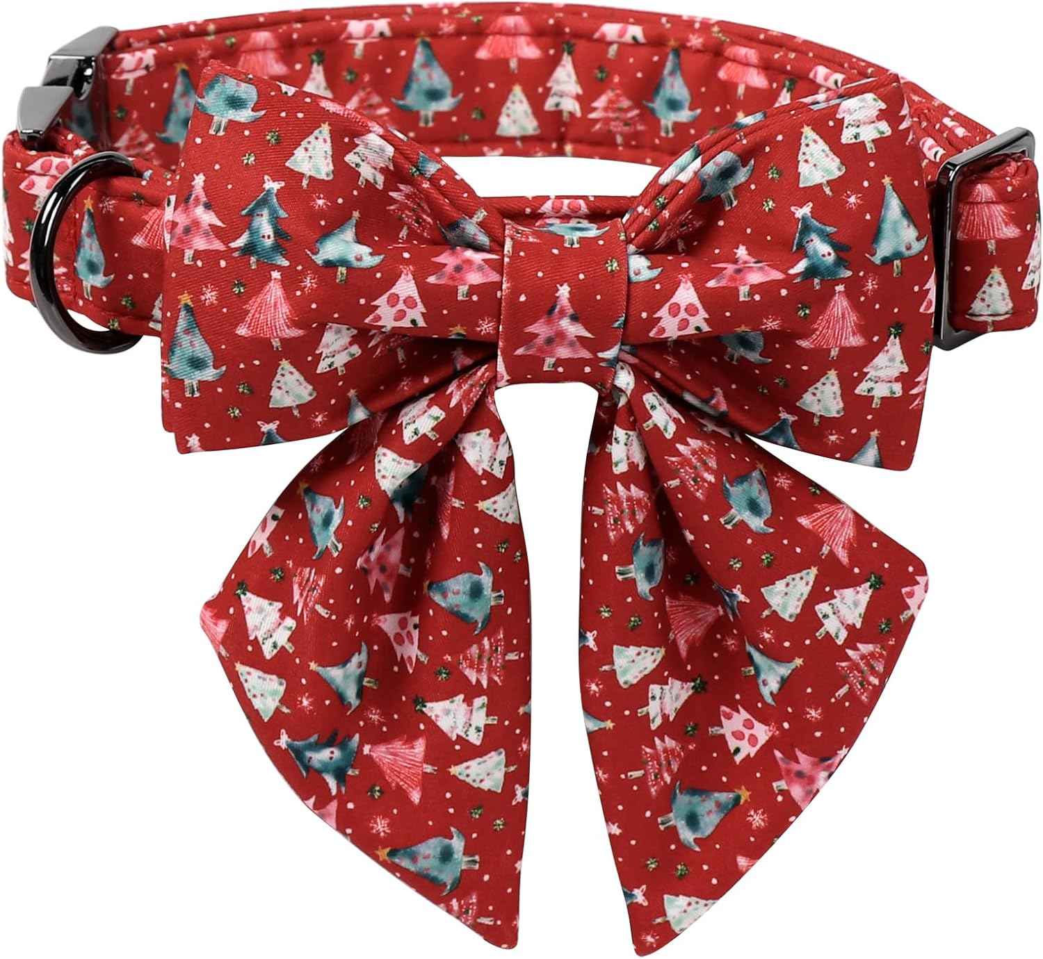 Lionet Paws Christmas Dog Collar with Sailor Bow, Cute Christmas Tree Red Dog Collar Bow Tie for X-Large Dogs, Neck 16-26 inches