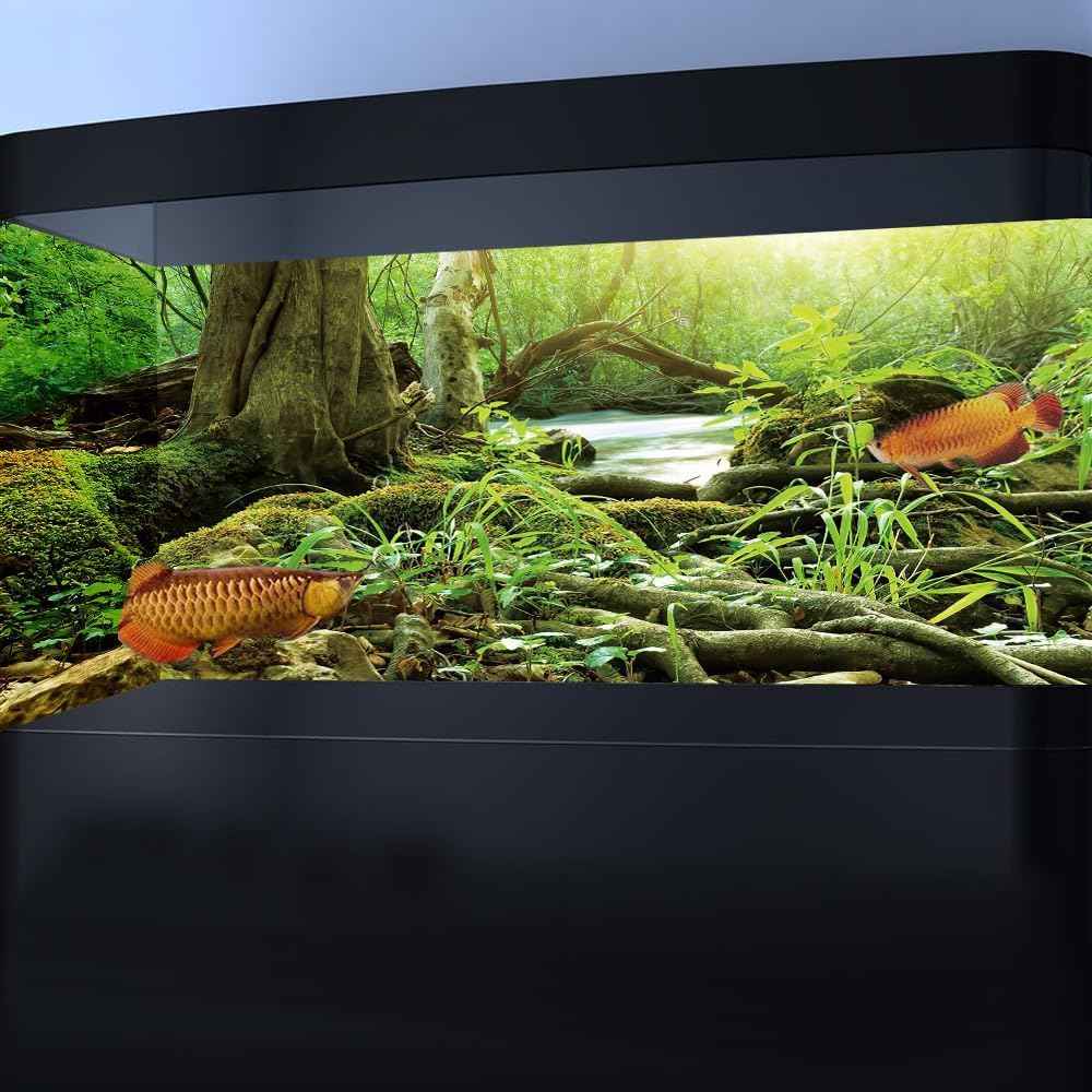 36X18IN Natural Green Forest Tree Background Reptile Habitat Terrarium Background, Tropical Forest Decor Aquarium Background, with 10 EVA Double-Sided