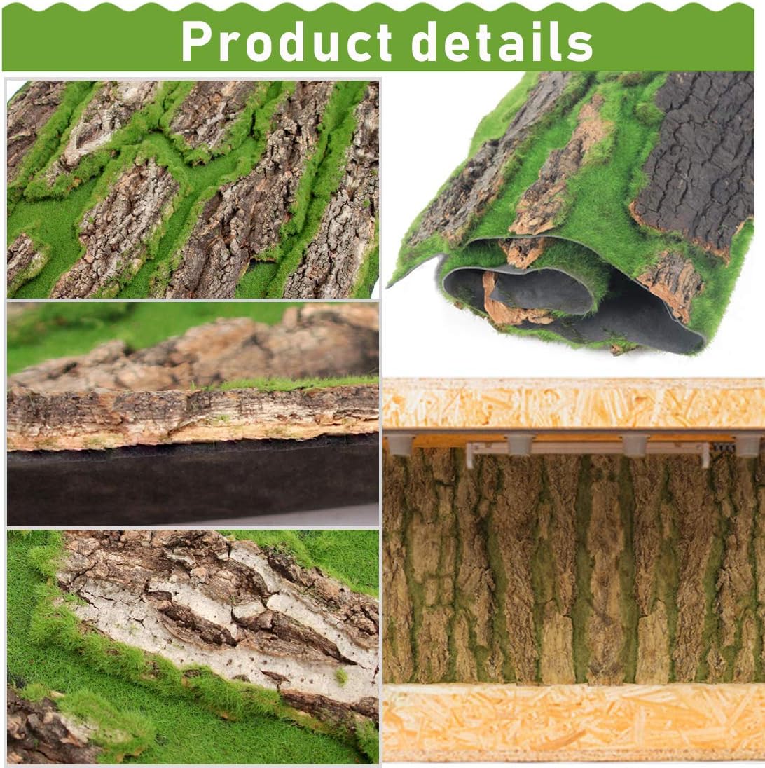 PINVNBY Cork Terrarium Background,Reptile Bark Backdrop Wall Decor and Artificial Moss for Gecko,Lizard,Tortoise,Chameleon (2 Pack)