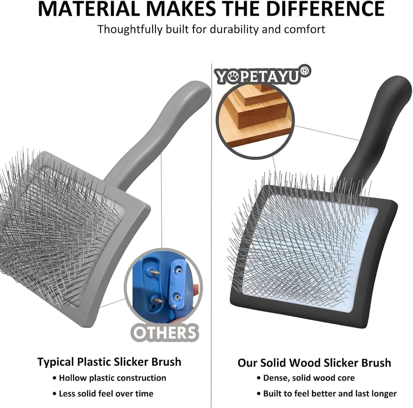 Dog Slicker Brush for Goldendoodles, Poodles & Long Haired Dogs - Long Pin Doodle Brush & Pet Comb Kit Removes Tangles Loose & Knots, Professional Grooming Tools with Wooden Handle, Black