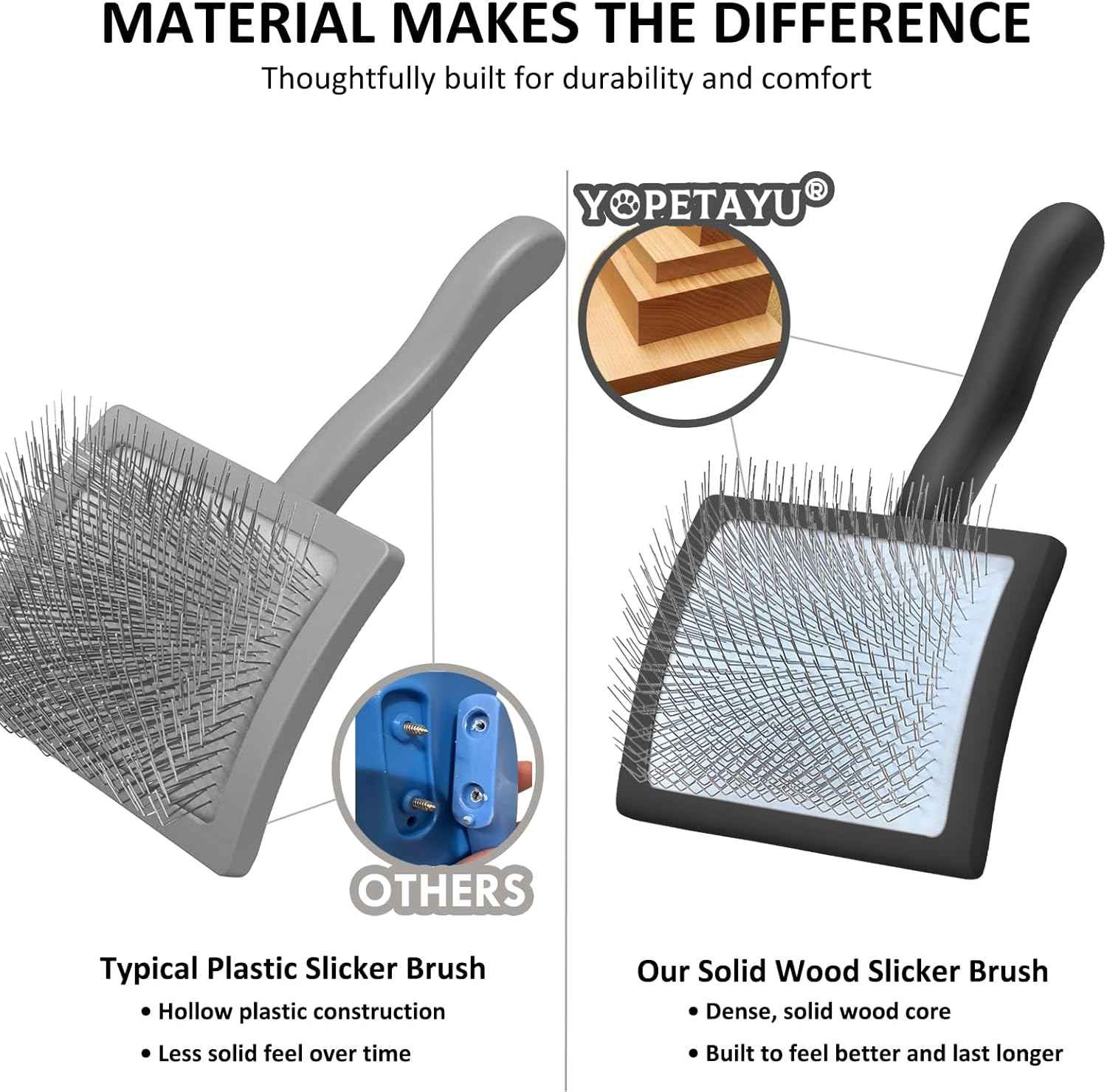 Dog Slicker Brush for Goldendoodles, Poodles & Long Haired Dogs - Long Pin Doodle Brush & Pet Comb Kit Removes Tangles Loose & Knots, Professional Grooming Tools with Wooden Handle, Black