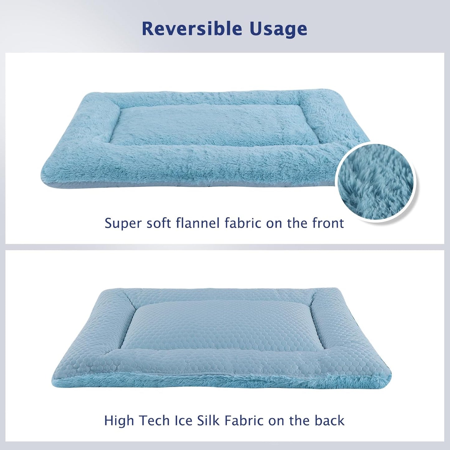 Dog Bed Mat, Crate Pad Reversible,Soft Kennel Pad, Washable Dog Crate Mat (Cool and Warm),Pet Sleeping Mattress for Small Medium Dogs XB009 (42''x28'',Blue)
