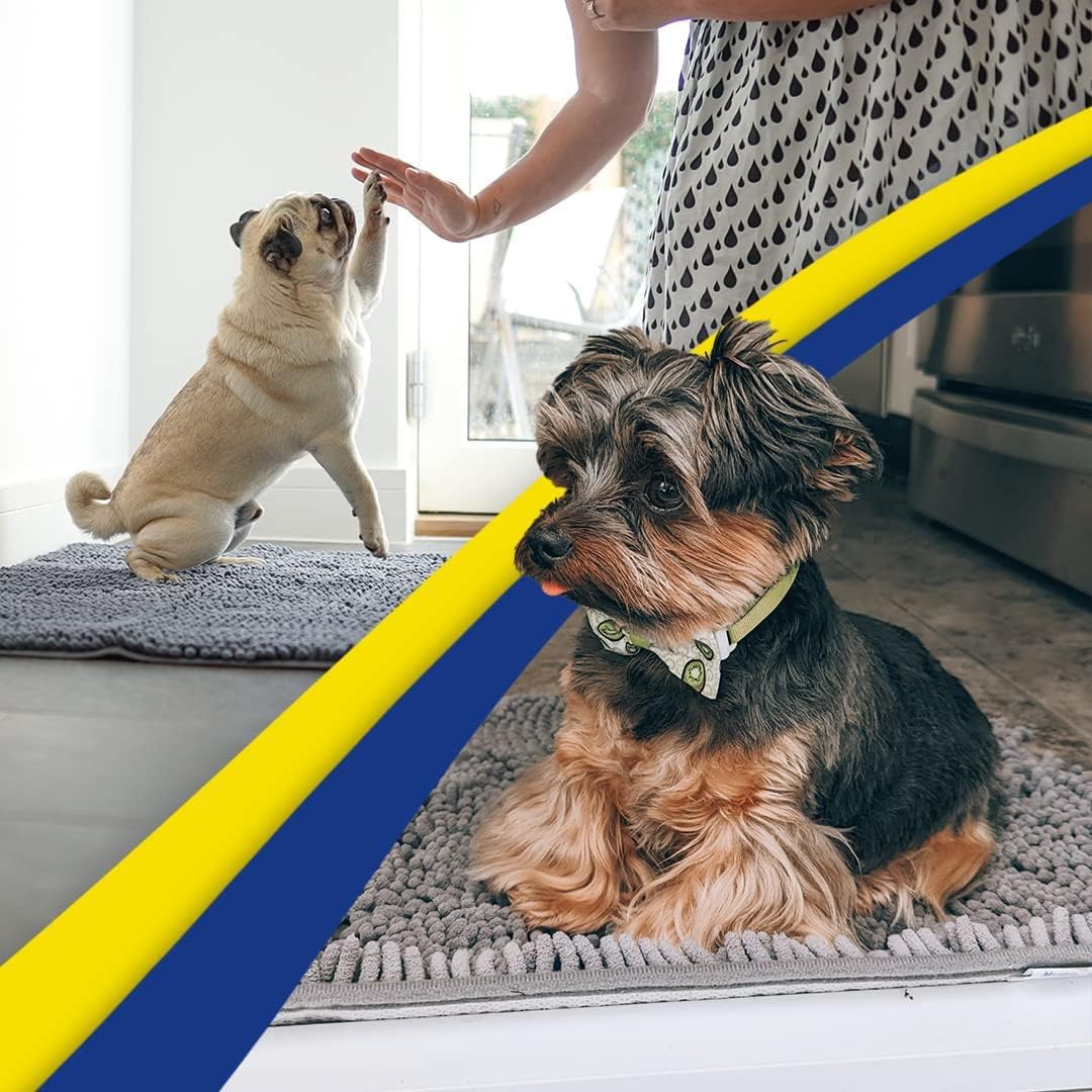 Muddy Mat® Original Dog Door Mat for Muddy Paws, Super Absorbent Microfiber, Non-Slip Washable Pet Rug, Quick Dry Chenille Entryway Carpet, Machine Washable Indoor Outdoor mat, Grey 36"x120"