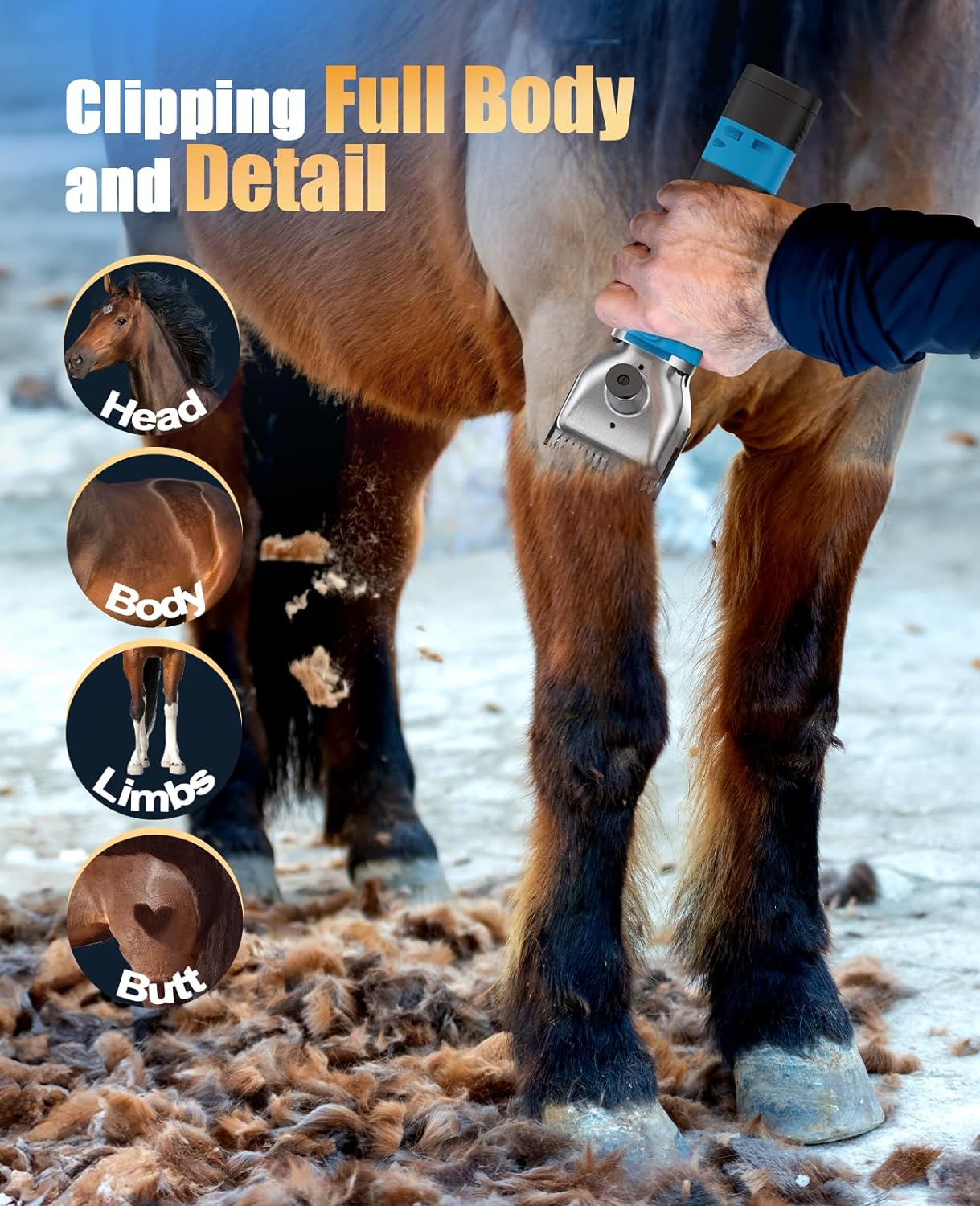 oneisall Cordless Horse Clippers,Professional Horse Grooming Clippers with 2 Batteries,Detachable Stainless Steel Blade Heavy Duty Horse Grooming Kit for Thick Coat