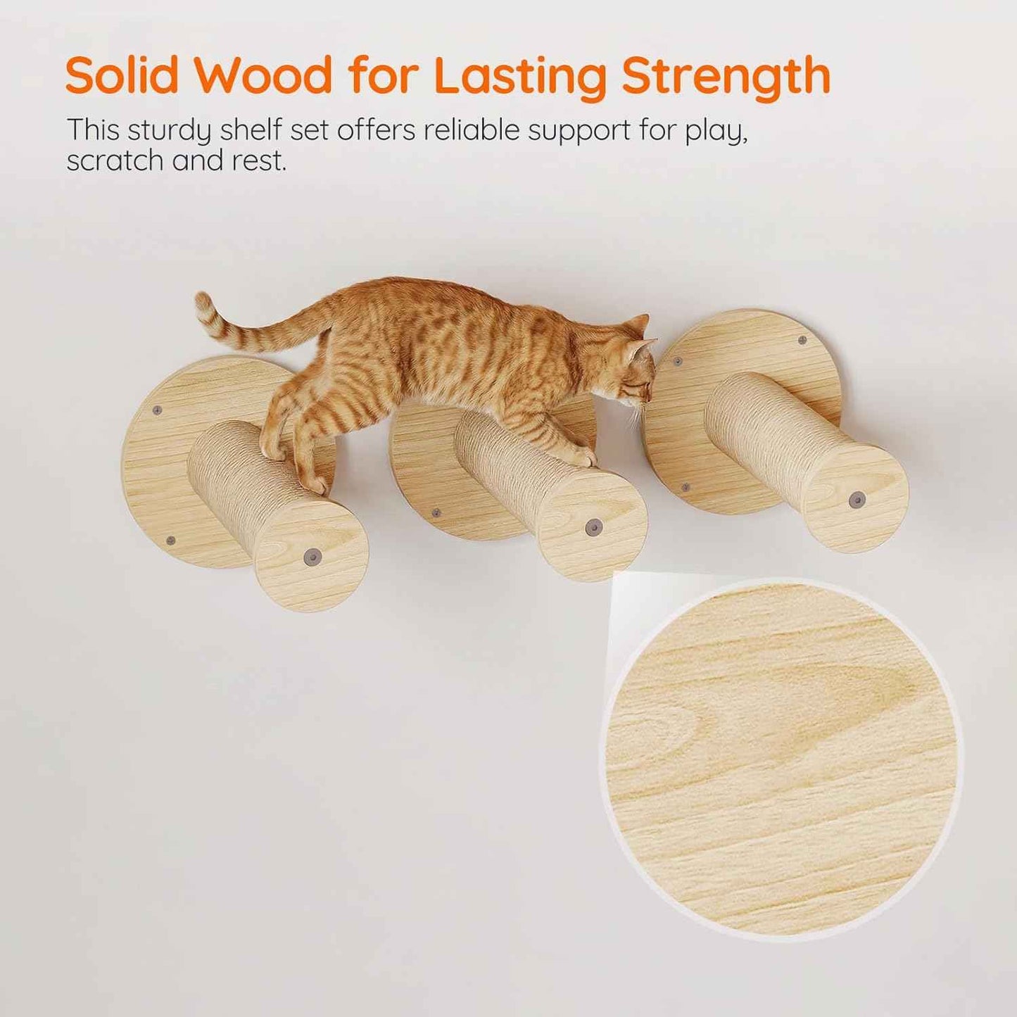 HOOBRO Wood Cat Wall Shelves for Large Cats, 11-Piece Cat Wall Furniture, Wall-Mounted Shelves with House, Hammock, Ladder, Scratching Posts and Step, Climbing Wall for Multiple Cats, Natural NL46CS03