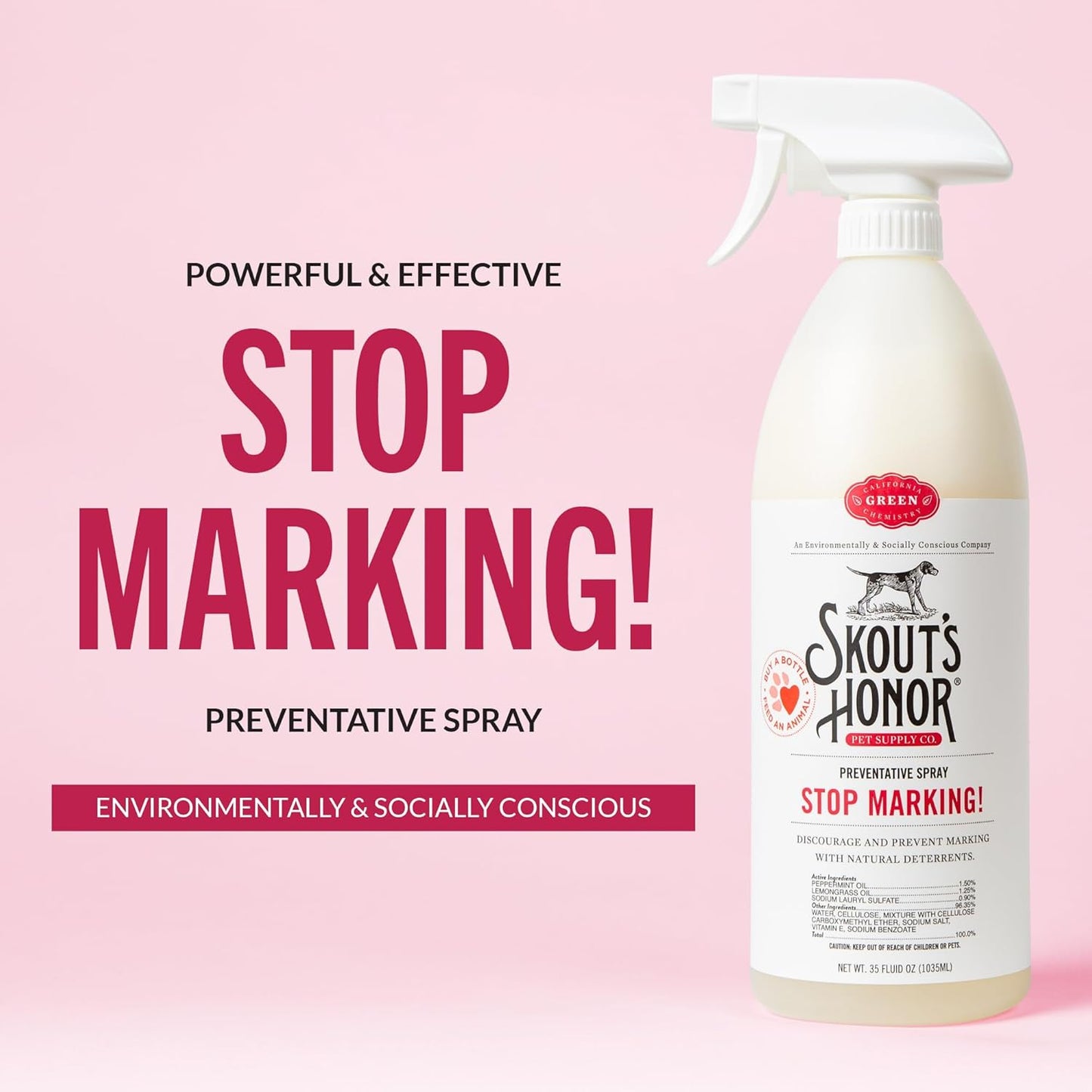 SKOUT'S HONOR Stop Marking! Preventative Spray for Dogs - Natural Lemongrass & Peppermint Oils - Eco-Friendly Training Aid, Alcohol-Free, Discourages Marking, 35oz