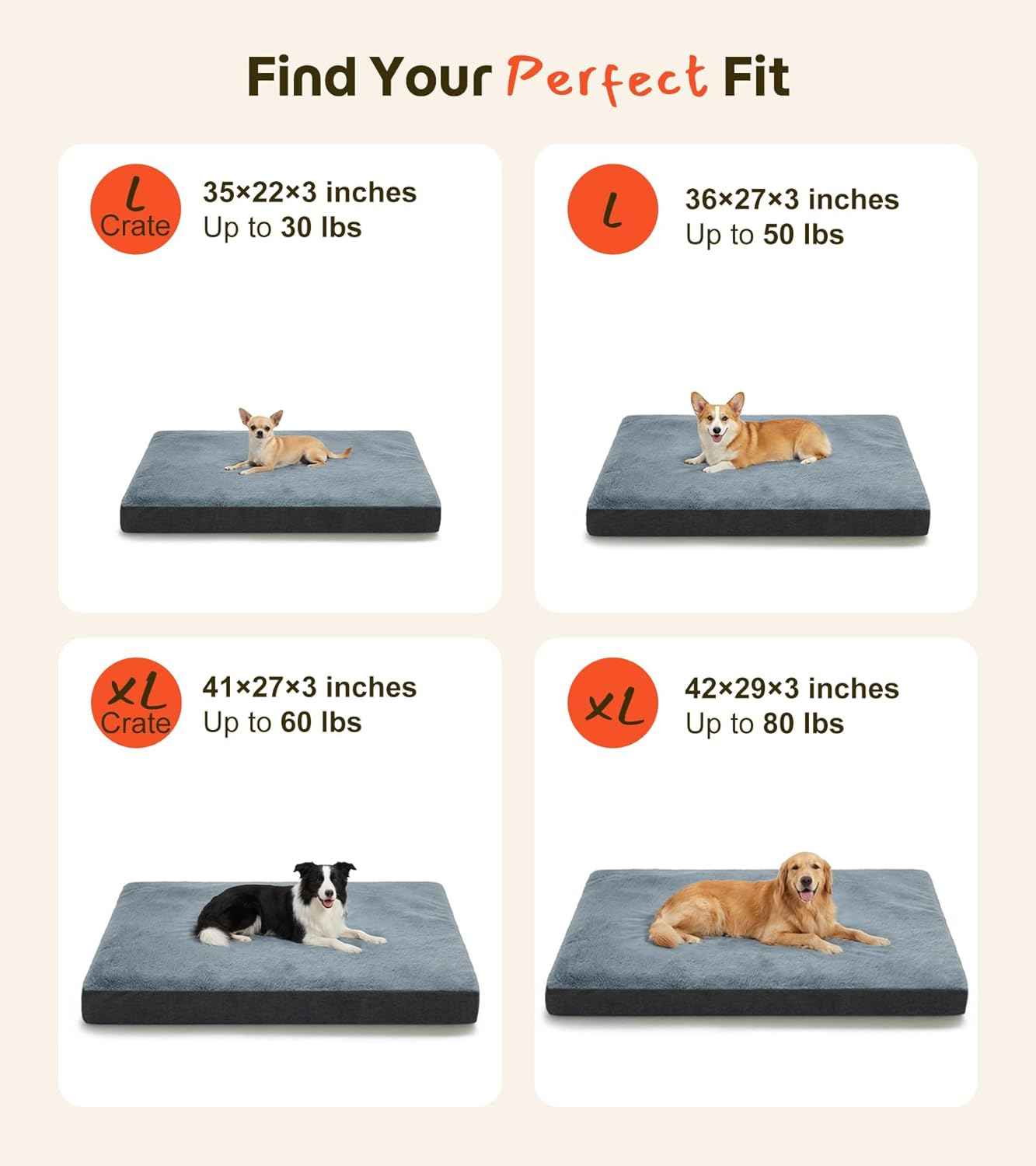 Dog Bed for Crate, Extra Large Cooling Mat for Dogs, Waterproof Dog Bed with Dual Surface Removable Washable Covers, 36 x 27 Inch Pet Bed with Egg Crate Foam