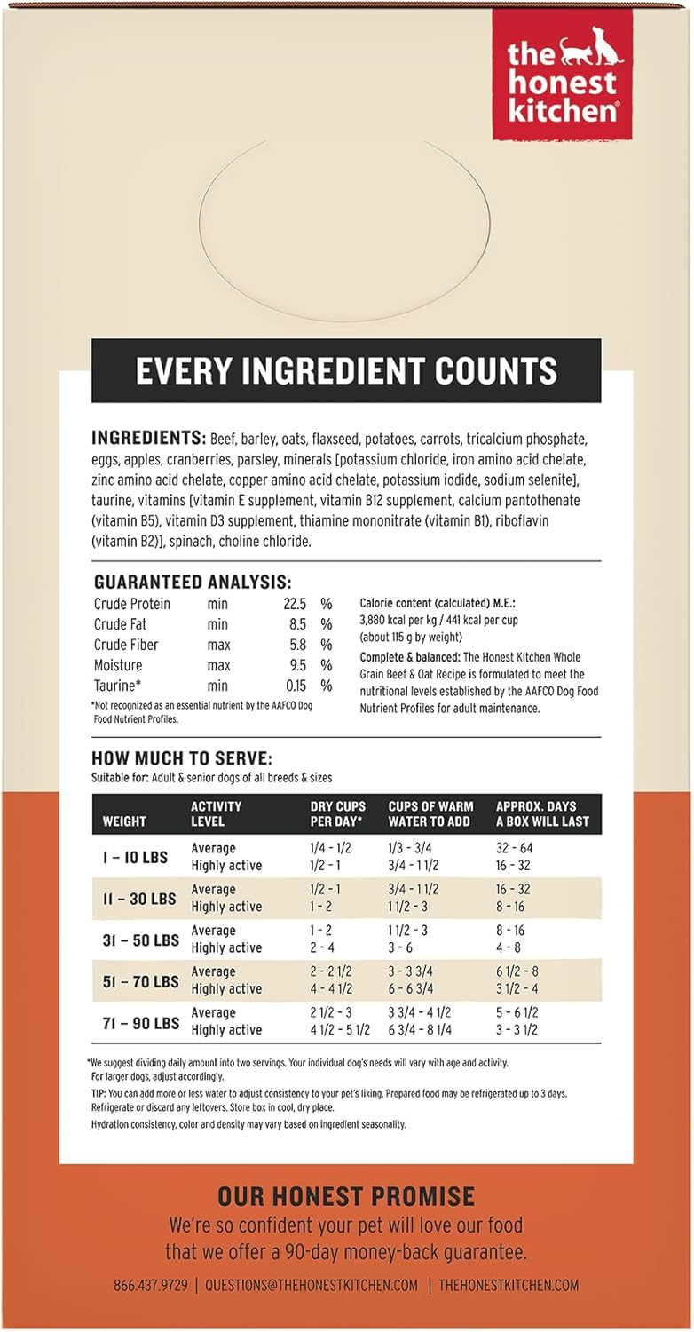 The Honest Kitchen Human Grade Wholemade™ Dehydrated Dog Food, Whole Grain Beef & Oat, 4 lb (makes 16lbs)