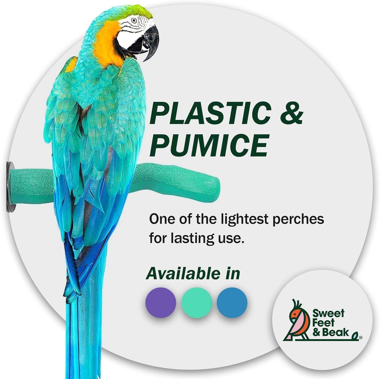 Sweet Feet & Beak Safety Pumice Bird Perch, Medium 1-1/4" X 12", Purple- Lightweight Grinding Bird Perches for Cage - Bird Nail Trimming Perch for Healthy Beak & Feet - Multi-Size & Color Parrot Stand