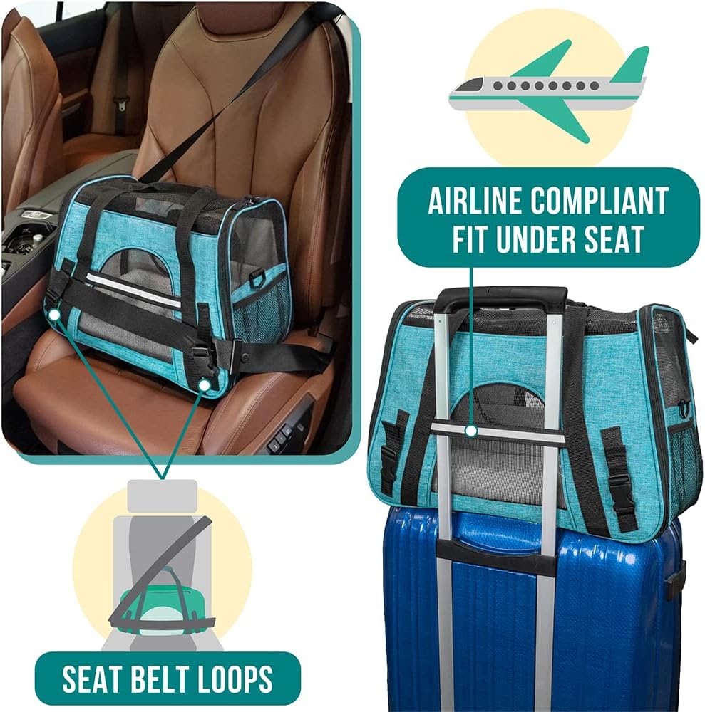 PetAmi Airline Approved Pet Carrier for Cat, Soft Sided Dog Carrier for Small Dog, Cat Travel Supplies Accessories Indoor Cat, Ventilated Pet Carrying Bag Medium Large Kitten Puppy, Large Heather Blue