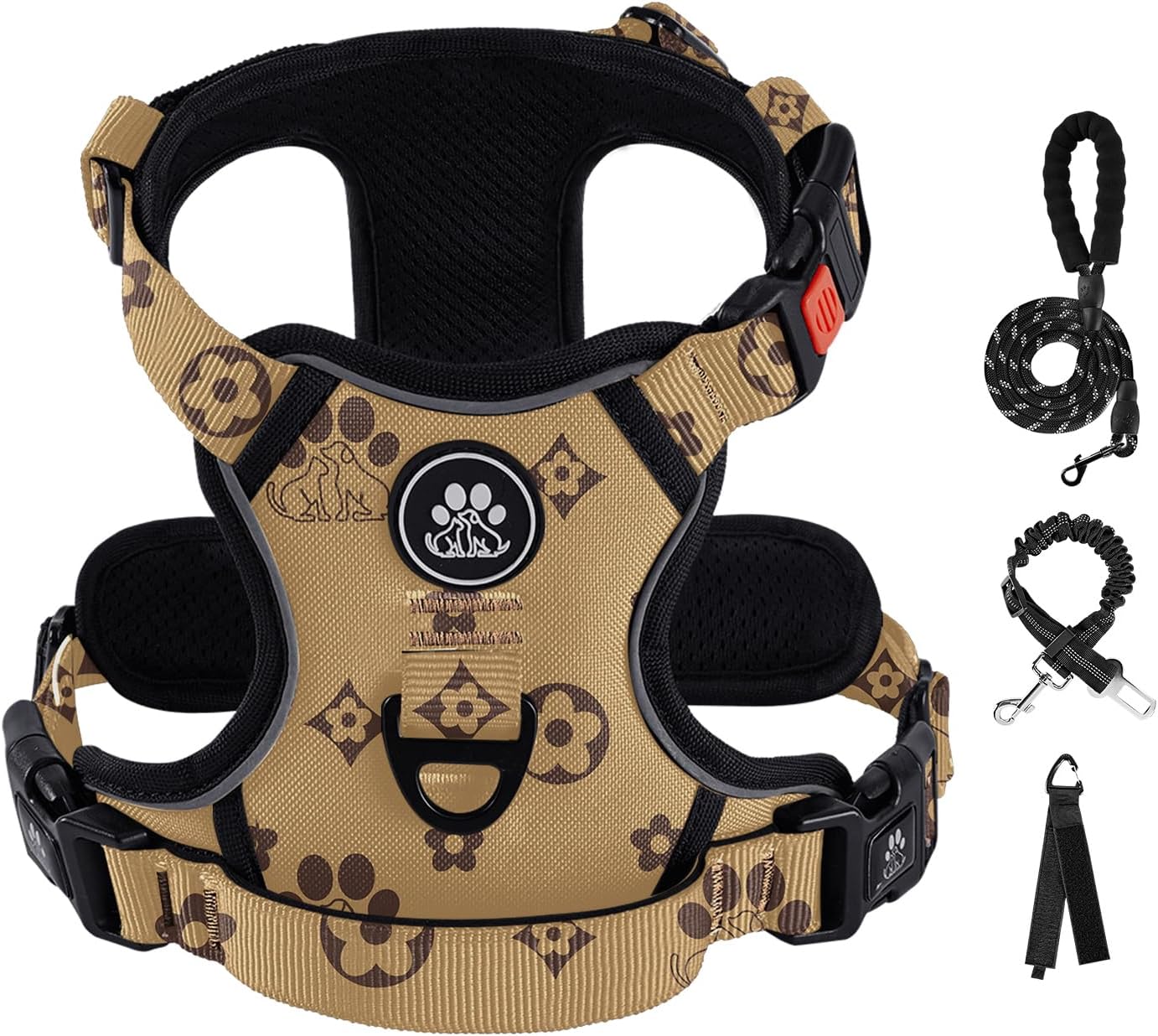 IVY&LANE No Pull Dog Harness with Leash Set, Reflective No Choke Pet Vest,Adjustable Oxford Dog Vest Harness with Easy Control Handle for Medium Dogs (Light Brown,M)