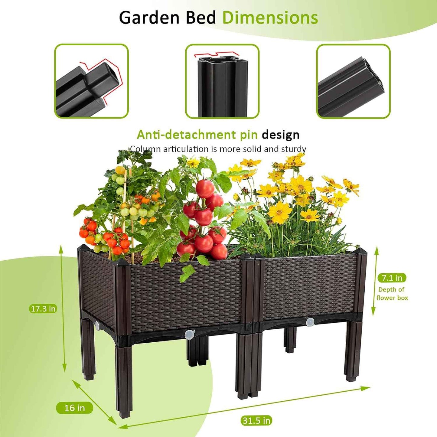 Raised Garden Bed Planters for Outdoor Plants with Legs Elevated Rectangular Planter Boxes Garden Patio Balcony Deck for Planting Flowers, Vegetables, Tomatoes, and Herbs
