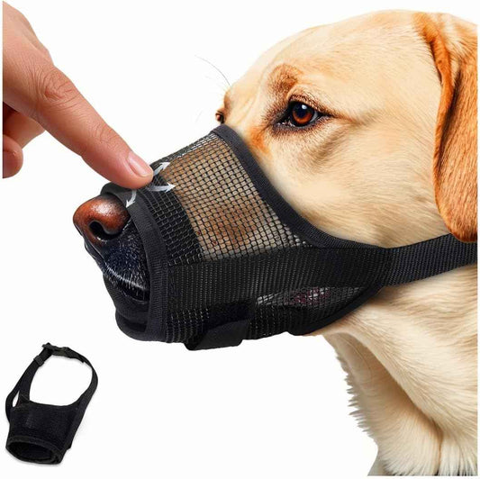 Dog Muzzle Soft Air Mesh Dog Muzzle for Medium Large Dogs, Black, Adjustable Loop Strap, Breathable Guard for Training, Prevents Biting Barking Chewing, M