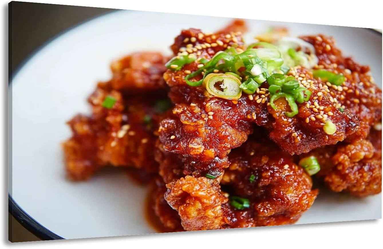 Canvas Wall Art Prints Korean spicy fried chicken Large Framed Wall Art Painting Artwork Poster Hanging Home Decor for Living Room Office Bathroom 30"x60"