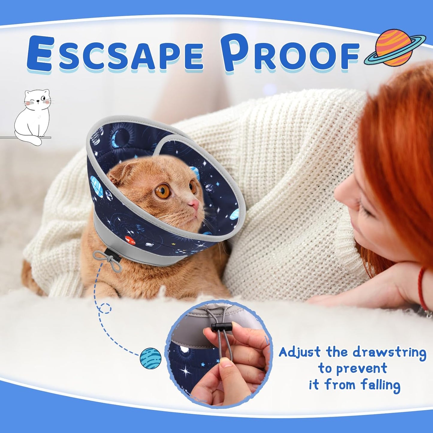 Cat Cone Collar Soft to Stop Licking, Adjustable, Foldable Lightweight Kitten Cones After Surgery Recovery for Cats & Kittens, Cat Cone Alternative (Grey, L)