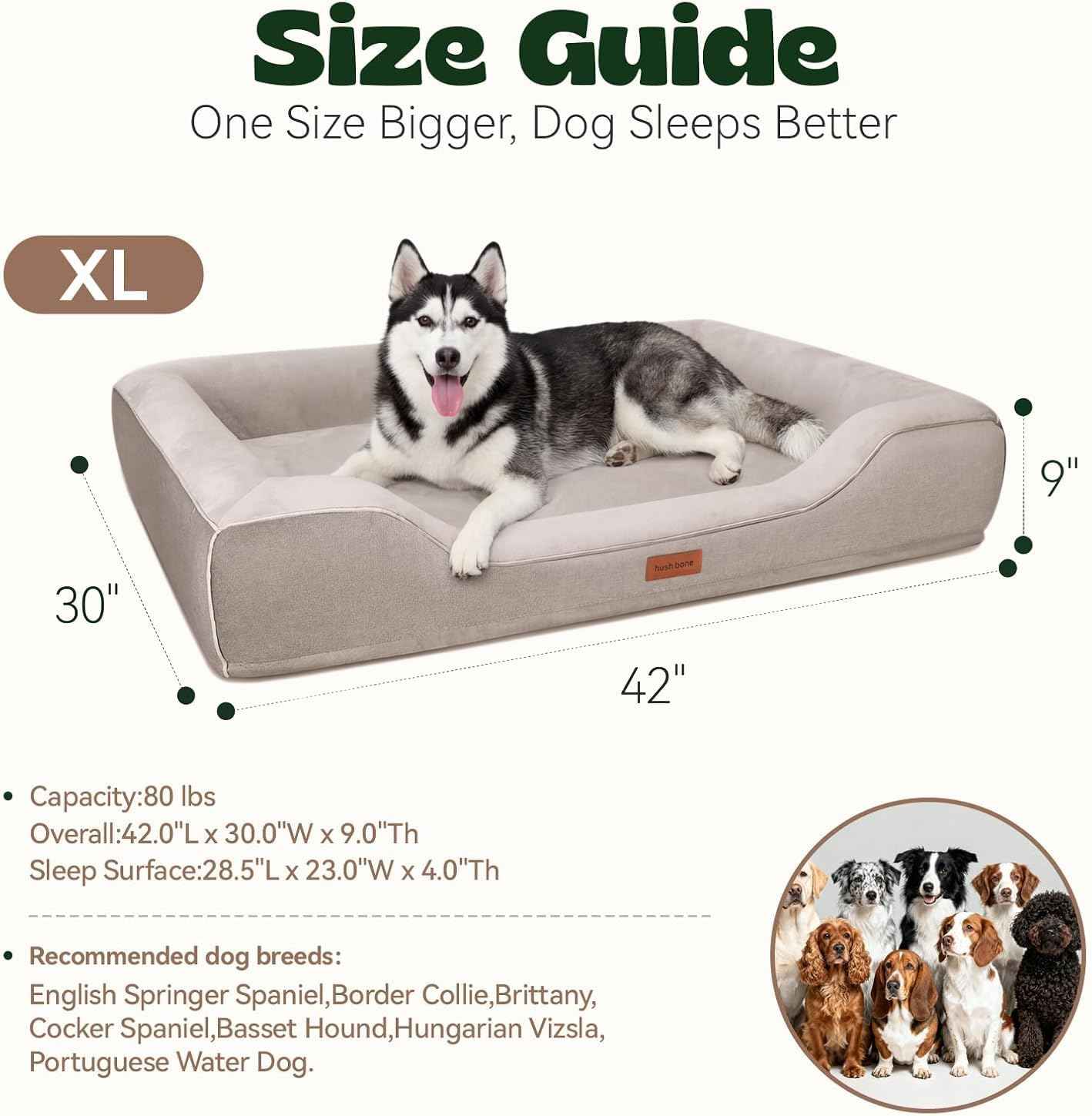 Orthopedic Dog Bed for Extra Large Dogs,Waterproof Cooling Gel Memory Foam XL Pet Sofa Non-Slip Bottom,Egg-Crate Foam Washable Removable Cover 42.0" LX30.0"X9.0"Th Beige
