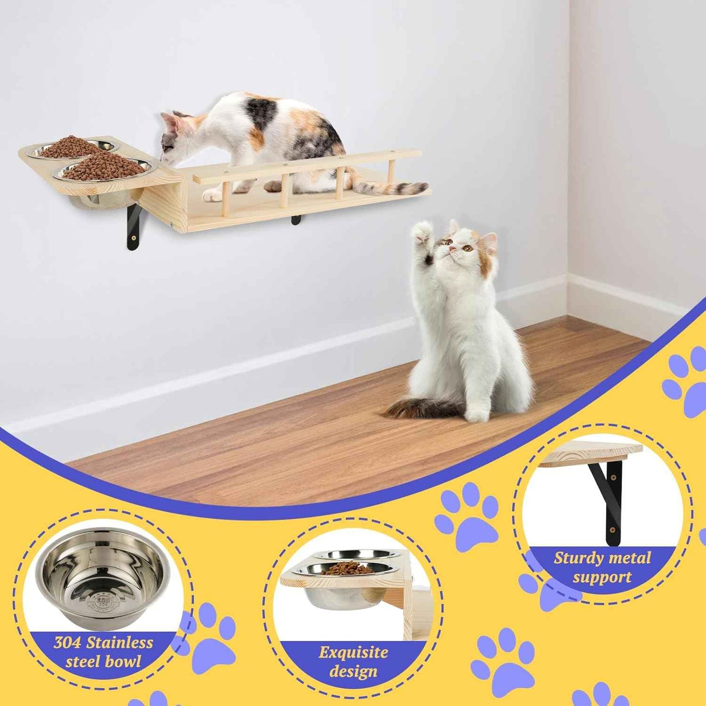 TIMIEEYA Cat Wall Shelves - Stable & Safe 5 in 1 Cat Walls Furniture Set, Wooden Kitten Climbing Wall with Bridge Ladder & Wall Steps