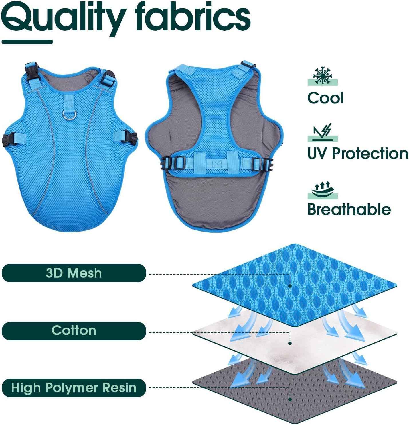 Kuoser Dog Cooling Vest Harness, Small Puppy Cooler Jacket with Adjustable Buckle for Outdoor Beach, Hiking, Training Blue S