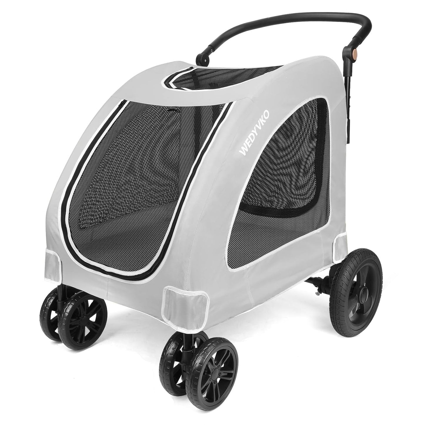 Large Dog Travel Stroller with 4 Heavy Duty Wheels Pet Stroller with Adjustable Handle - Double Doggie Capacity Jogger Wagon with Back Front Door for Small Medium Large Dogs (Grey)