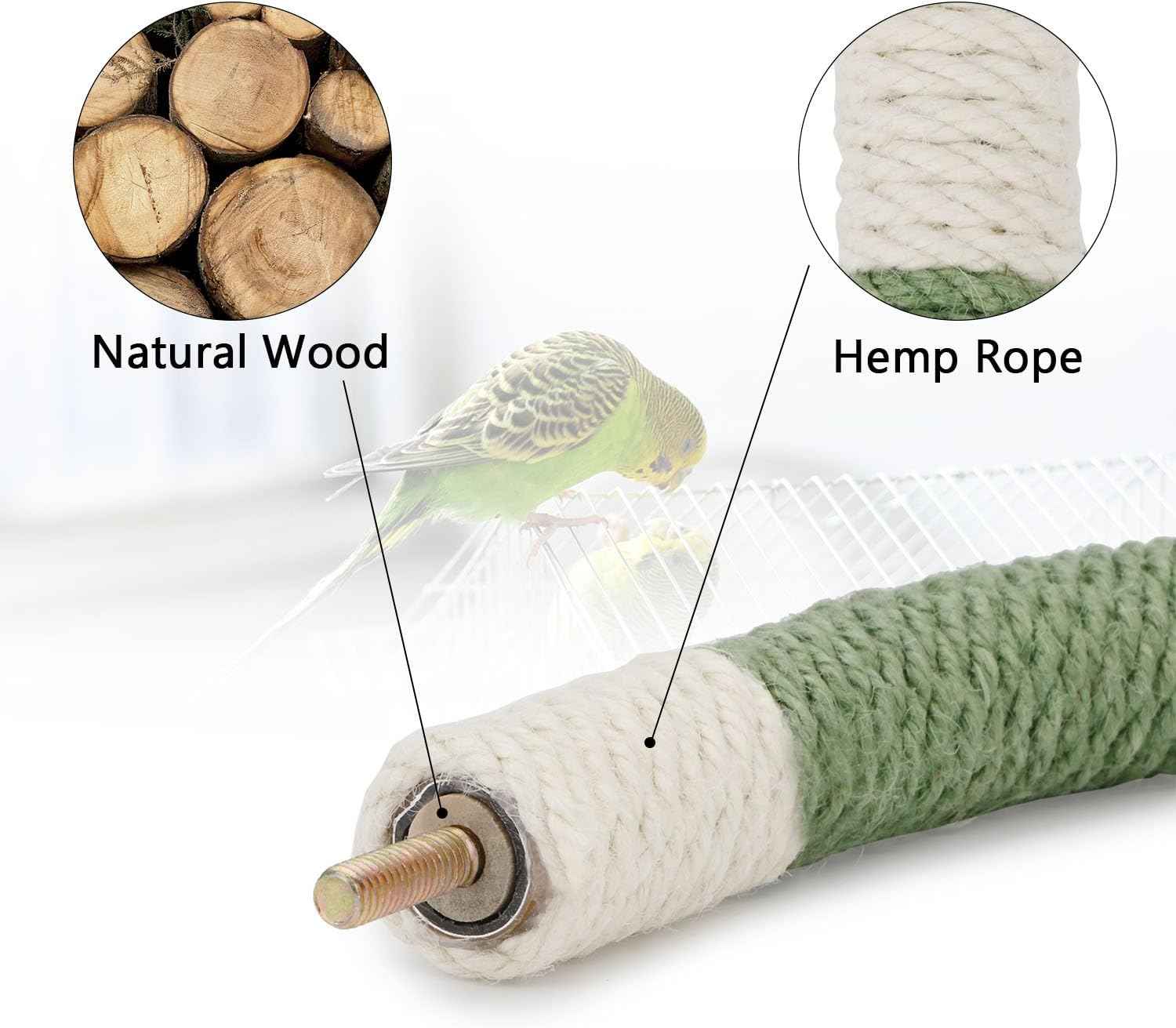 Hypeety Bird Perches Parrot U Shape Natural Wood Hemp Rope Stand Perch Bird Stick Paw Grinding Perch Birdcage Accessories Perch Standing Toy for Budgies Parakeet Cockatiel Conures