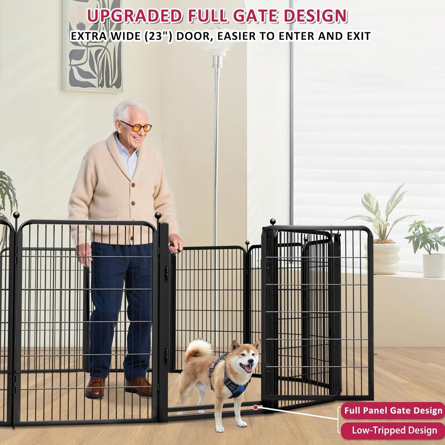 Dog Playpen, 40 inch 8 Panels Dog Fence with Extra Wide Gate, No-Tripped Pet Playpen Rustproof Dog Pen Indoor Puppy Playpen for Temporary Containment, Portable Pet Fence for RV Camping