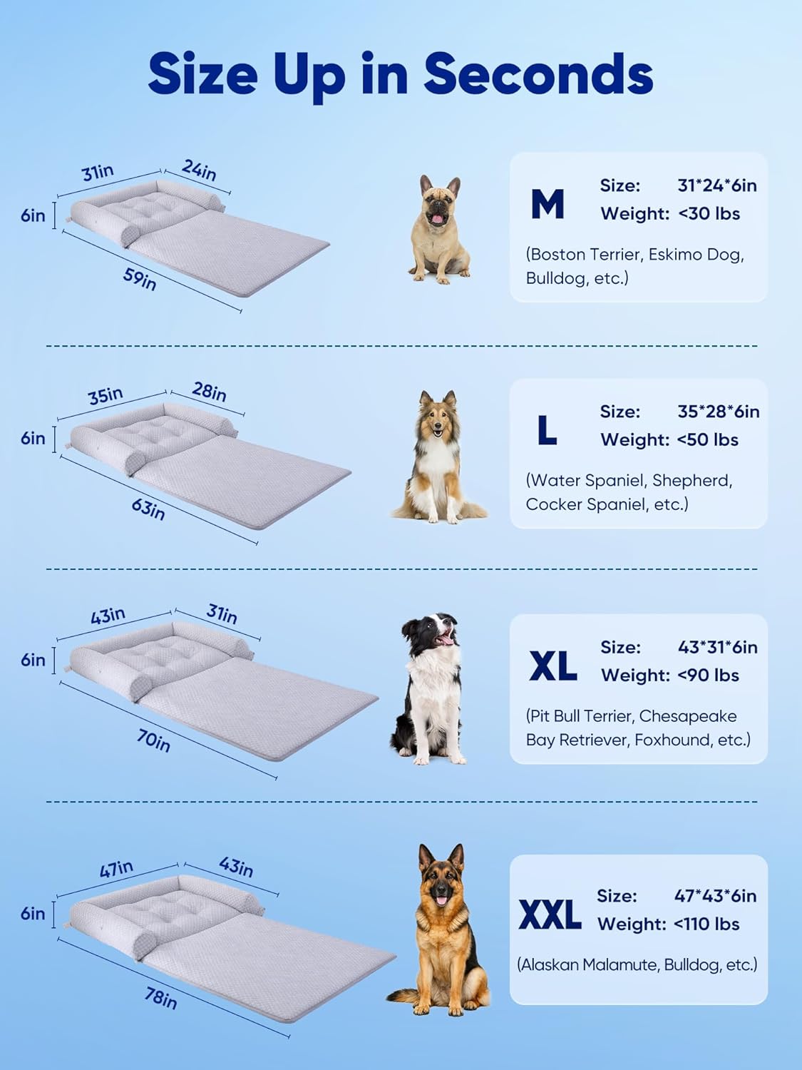 Rywell 3-in-1 Cooling Dog Beds for Large Dogs, Dog Cooling Mat with Arc-Chill Tech (Q-Max>0.5), Dog Crate Pad for Summer, Non-Slip & Fully Machine Washable, Gift for Dog Lovers, 35" x 28", Grey