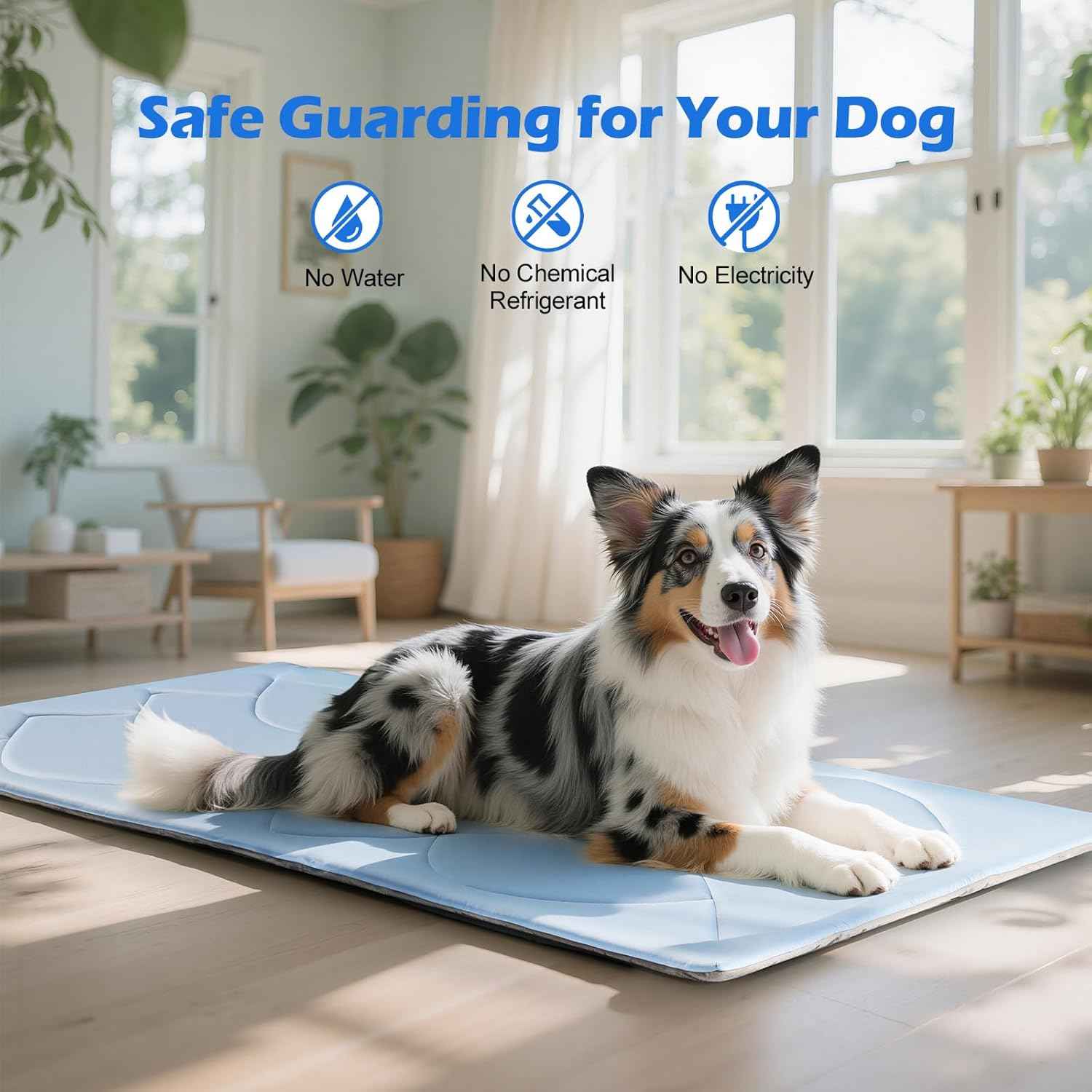 Dog Cooling Mat, 48'' × 28'' Large, Q-Max>0.4 Self-Cooling Mat for Dog Reversible (Cool & Warm), Double-Sided Pet Cool Pads for Summer, Crate, Kennel, Machine Washable, Non-Gel, Blue+Grey