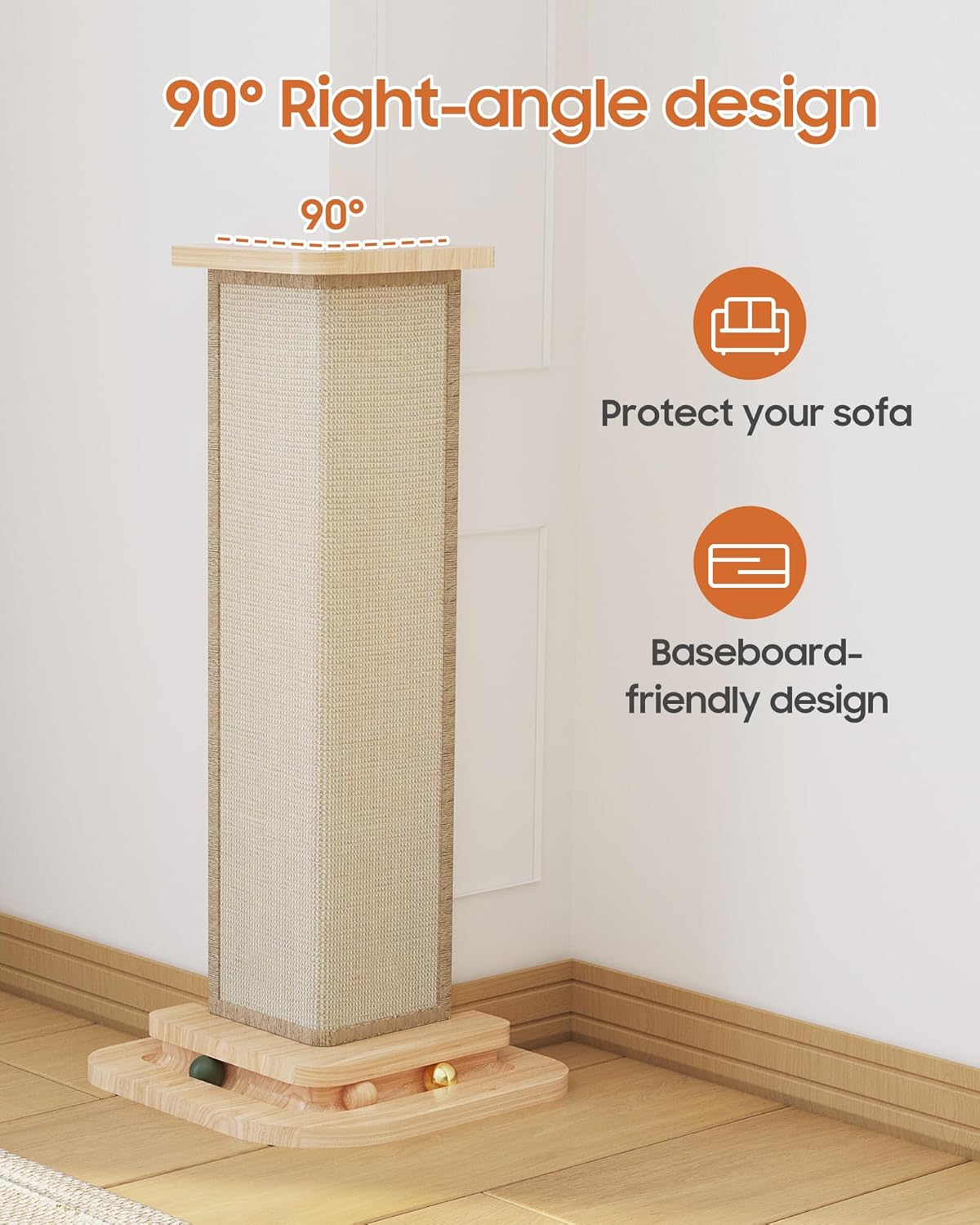 Corner Cat Scratcher, 25'' Cat Scratching Post with Track Balls for 90° Furniture Sofa, Replaceable Sisal Scratch Pad for Wall Furniture Protector