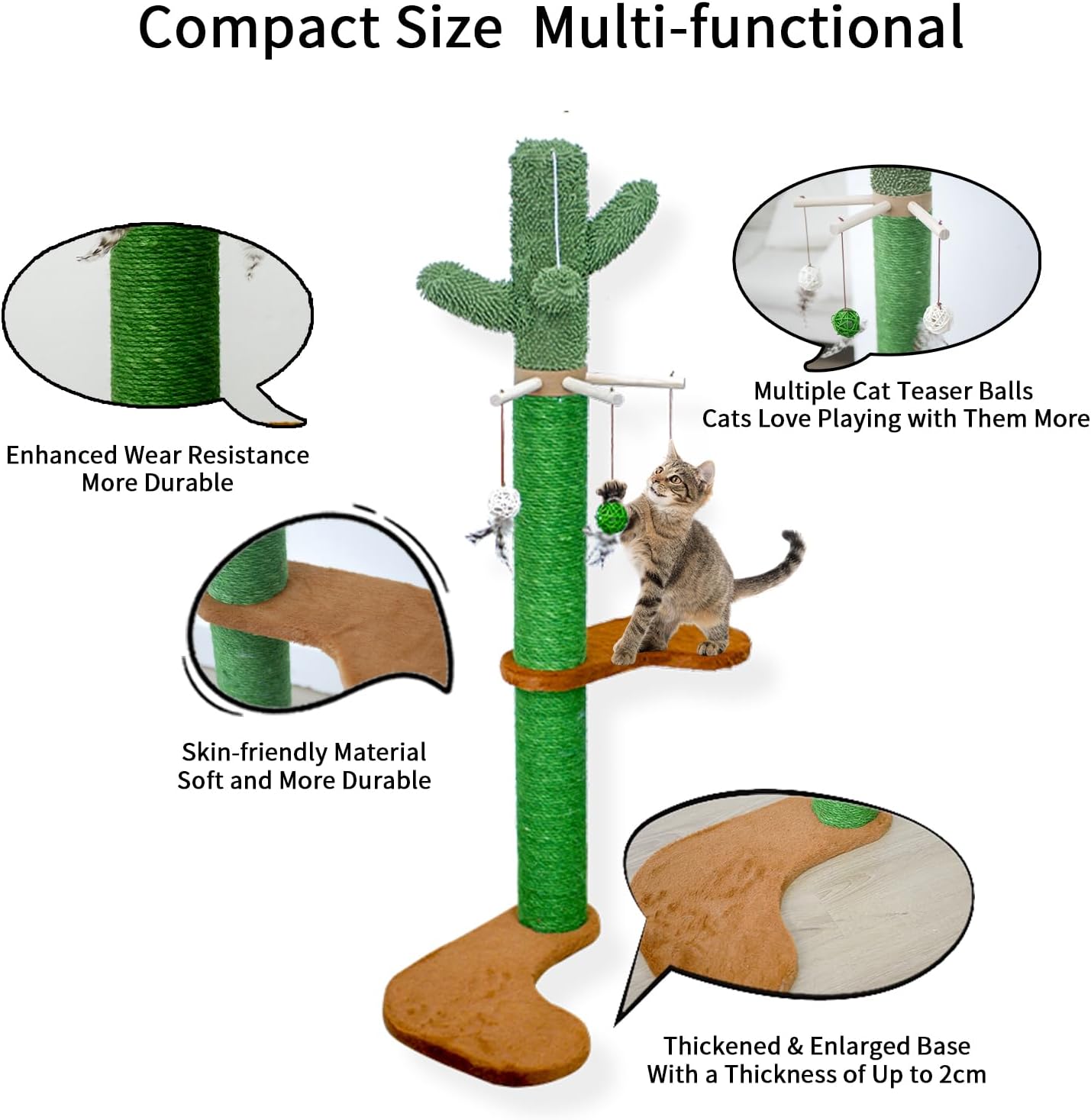 Meowoou Wall Mounted Cat Scratcher for Indoor Cats, 38 Inch Cat Wall Shelves with Scratching Posts and Pedal, Suitable for Adults Cats, Kitten and All Type of Cats Cactus
