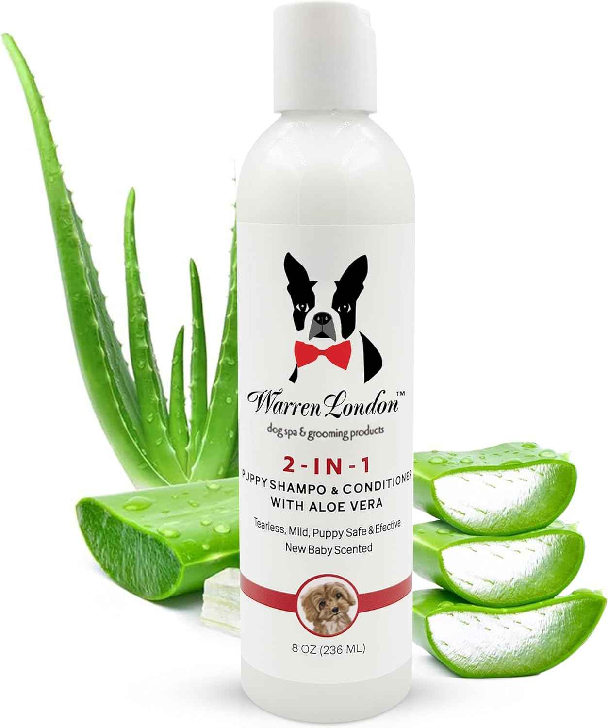 Warren London 2-in-1 Puppy Shampoo & Conditioner 8 oz | Tearless Baby-Powder Scent | Moisturizing Aloe & Shea Butter Formula for Puppies, Dogs & Cats | pH-Balanced, Cruelty-Free, Made in USA