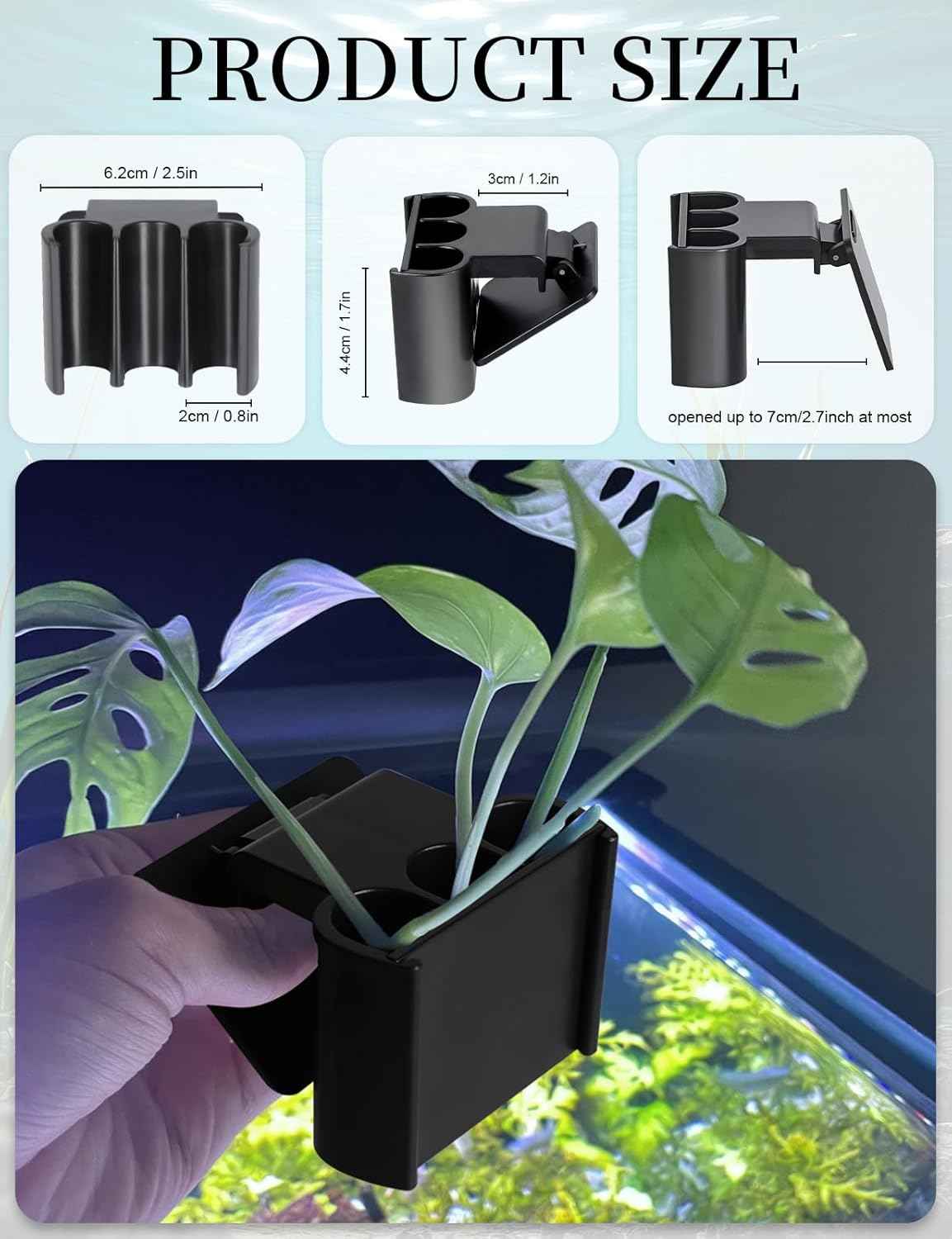 sogiv 3 Holes Aquatic Plant Cups, Hanging Aquarium Plant Holder, for Fish Tank Plants Potting, Aquascape Accessories Decorations, Black, 1 Pcs