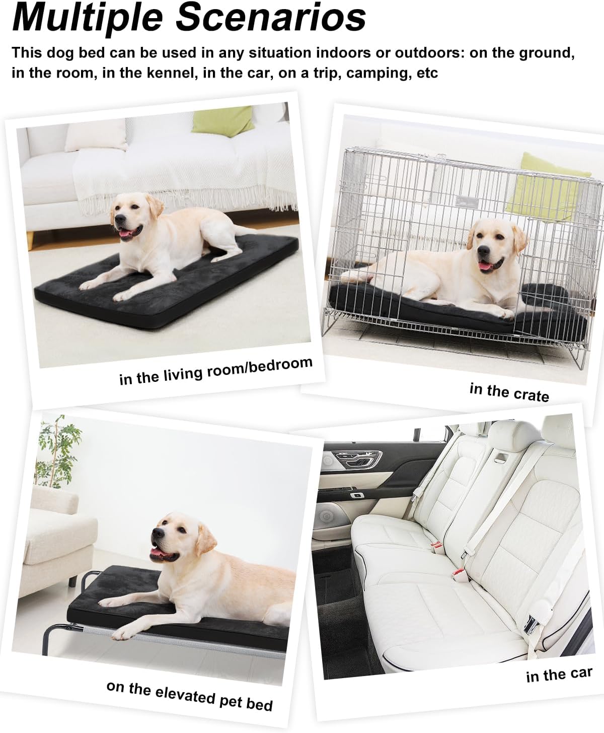 EMSLX Dog Crate Bed for Large Size Dogs,Washable Dog Kennel Pad Ultra Soft Pet Sleeping Mat for Cages,Anti-Slip Bottom,35x22 inch,Black