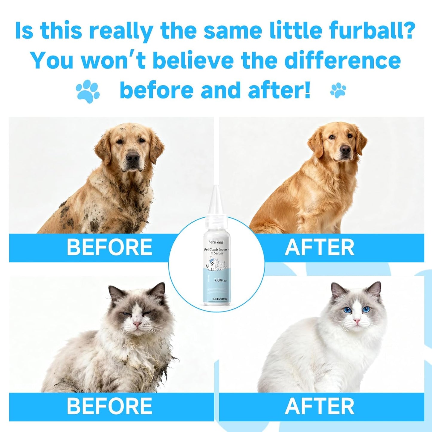 Pet Steam Brush Spray Refill for Dogs & Cats – Concentrated Waterless Shampoo, 3-in-1 Pet Comb Leave-in Serum, Self Cleaning Pet Comb for Shedding & Hair Removal, 2*Shampoo(Steam Brush Not Included)