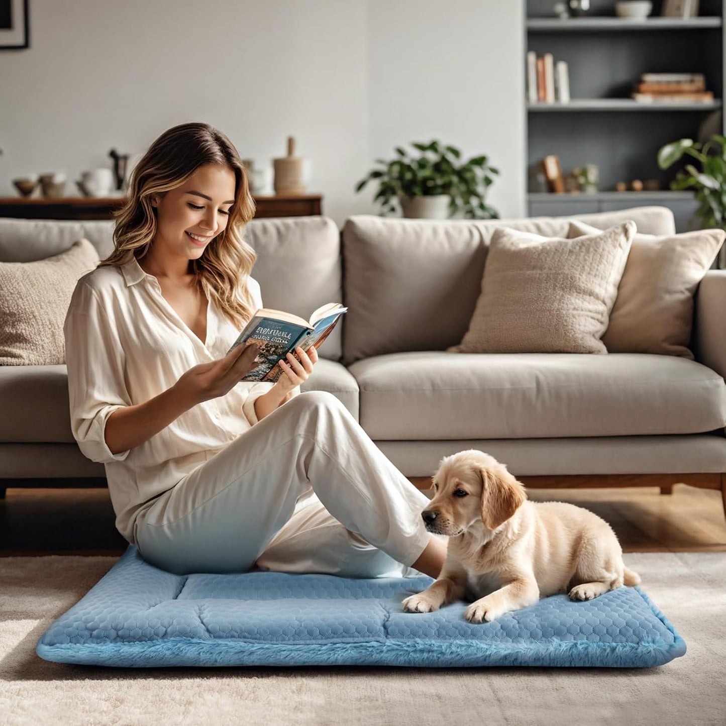 Dog Bed Mat, Crate Pad Reversible,Soft Kennel Pad, Washable Dog Crate Mat (Cool and Warm),Pet Sleeping Mattress for Small Medium Dogs XB009 (42''x28'',Blue)