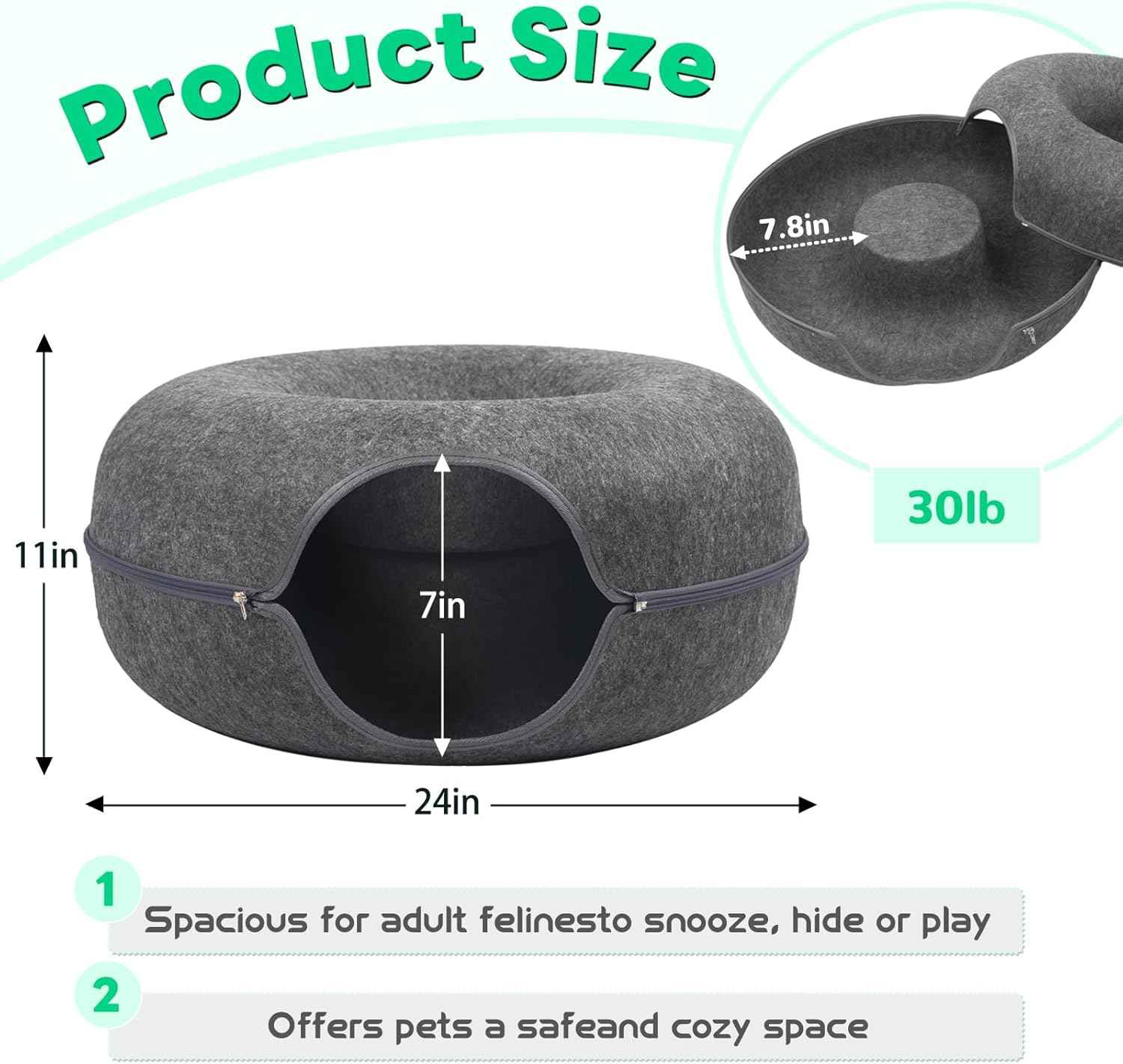Cat Caves for Indoor Cats, Large Cat Tunnel for Multiple & Large Cats, Scratch Detachable Peekaboo Cat Cave Bed, Kitten Donut Kitty Hideaway Up to 45 Lbs